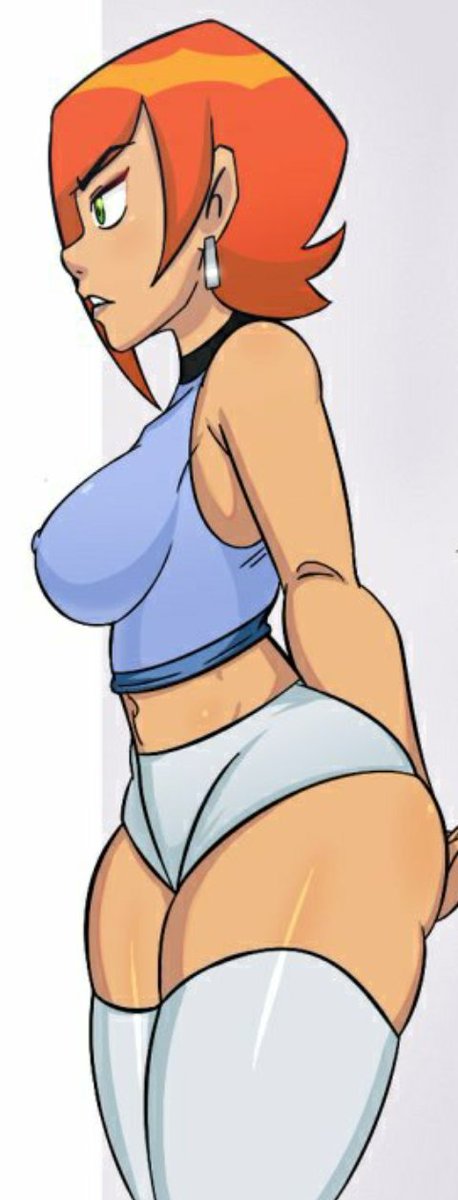 1girls, ass, ben 10, ben 10 (classic), big ass, big breasts, breast grab, breasts, bubble ass, bubble butt, cartoon network, censored, donchibi, earrings, female, green eyes, gwen tennyson, gwen tennyson (classic), hourglass figure, light skin, light-skinned female, midriff, navel, nude, orange hair, short hair, side view, solo, standing, thick ass, thick thighs, thighhighs, thin waist, toned, toned female, white background, white thighhighs, wide hips