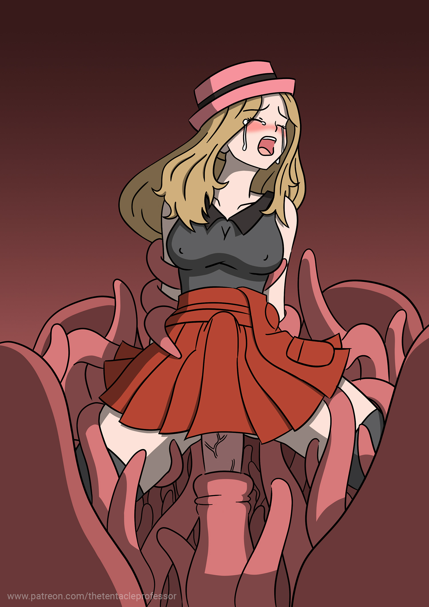 1girls, ambiguous penetration, arms held back, blonde hair, blush, closed eyes, clothed, clothed sex, clothing, covered penetration, crying, female, implied penetration, implied sex, long hair, monster, nipple bulge, open mouth, penetration, pink tentacles, pokemon, rape, red skirt, red tentacles, restrained, serena (pokemon), sex, sex under clothes, sex under skirt, skirt, spread legs, stomach bulge, suspension, tears, tentacle, tentacle pit, tentacle rape, tentacle sex, tentacle suspension, tentacle under skirt, tentacles, tentacles under clothes, the tentacle professor