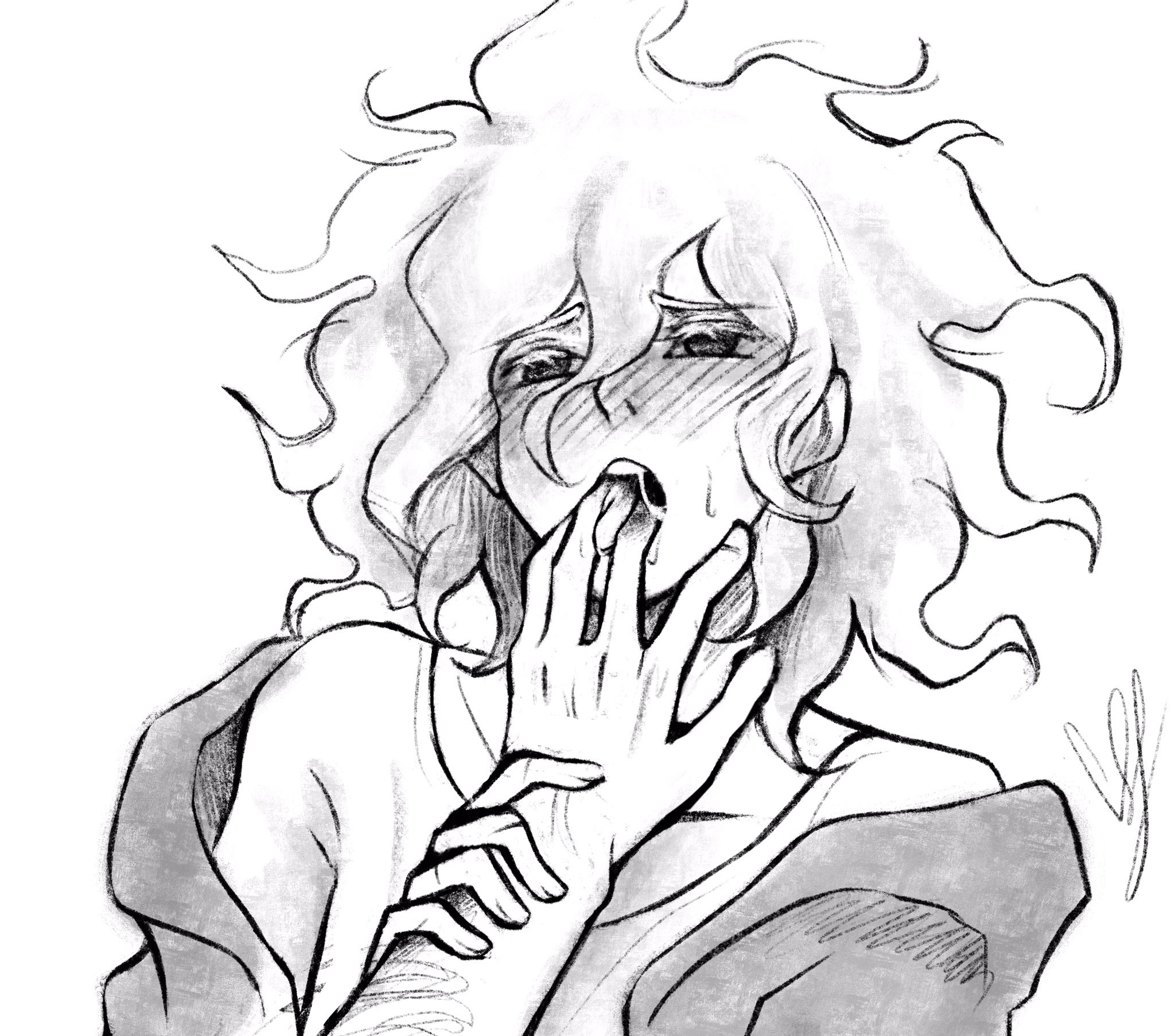 2boys, bedroom eyes, blush, clothed, danganronpa, danganronpa 2: goodbye despair, femboy, finger in mouth, gay, komaedathighs, male, male focus, male only, male/male, nagito komaeda, open mouth, saliva string, solo focus, straight hair, suggestive, yaoi