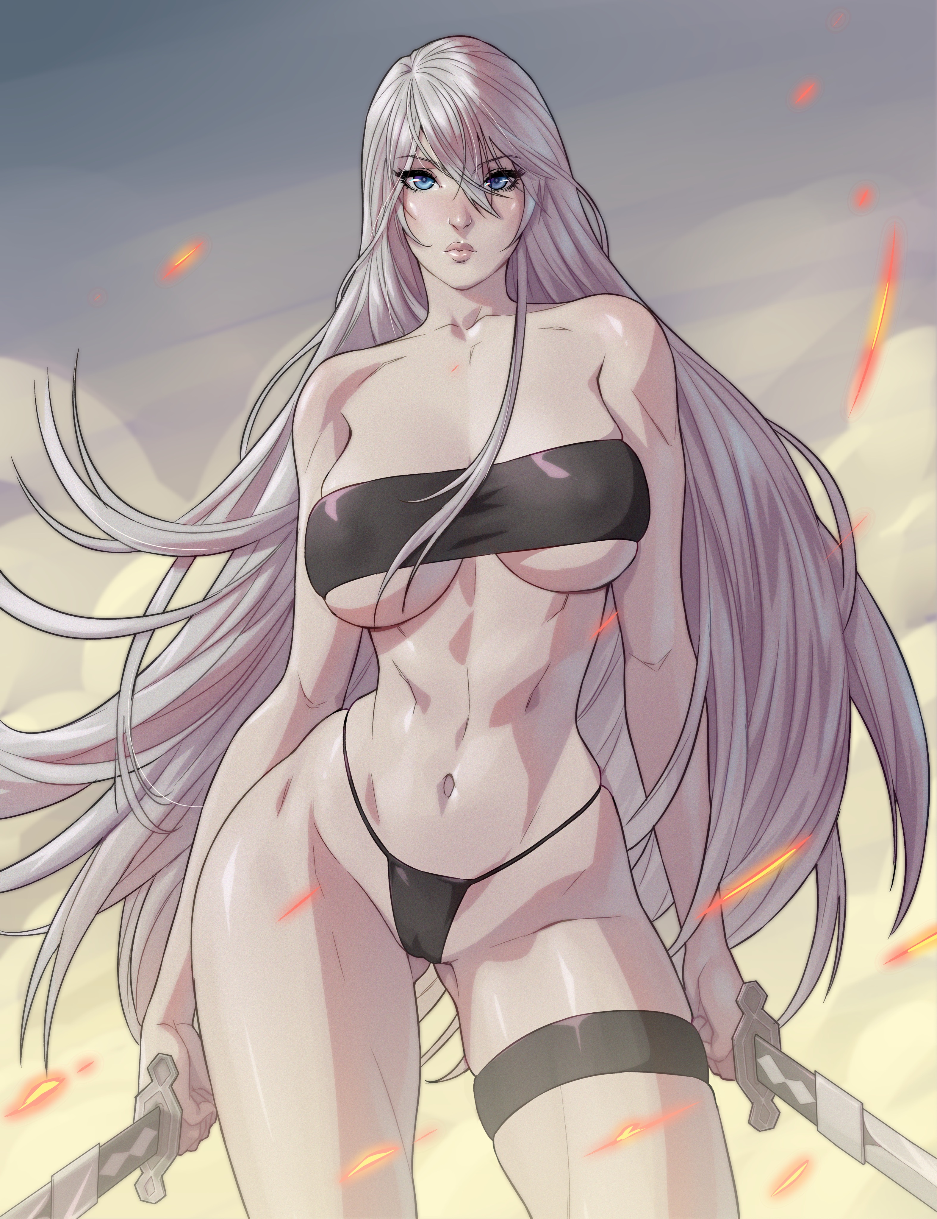 1girls, arttoru, breasts, curvaceous, female, female only, hourglass figure, huge breasts, nier: automata, solo, thick thighs, yorha a2