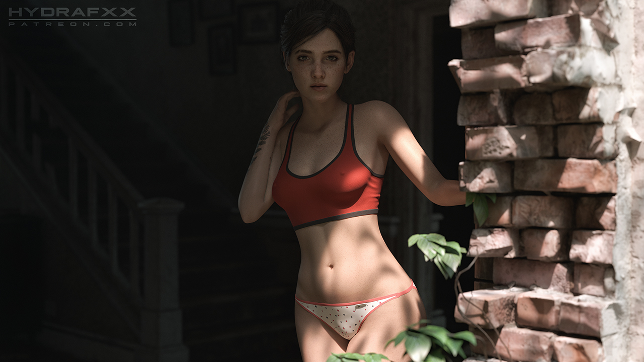 1girls, 3d, blender, breasts, brunette, cleavage, ellie (the last of us), ellie williams, erect nipples, female, female only, hydrafxx, naughty dog, nipple bulge, nipples, panties, solo, solo female, the last of us, the last of us 2, thong, wallpaper, white female