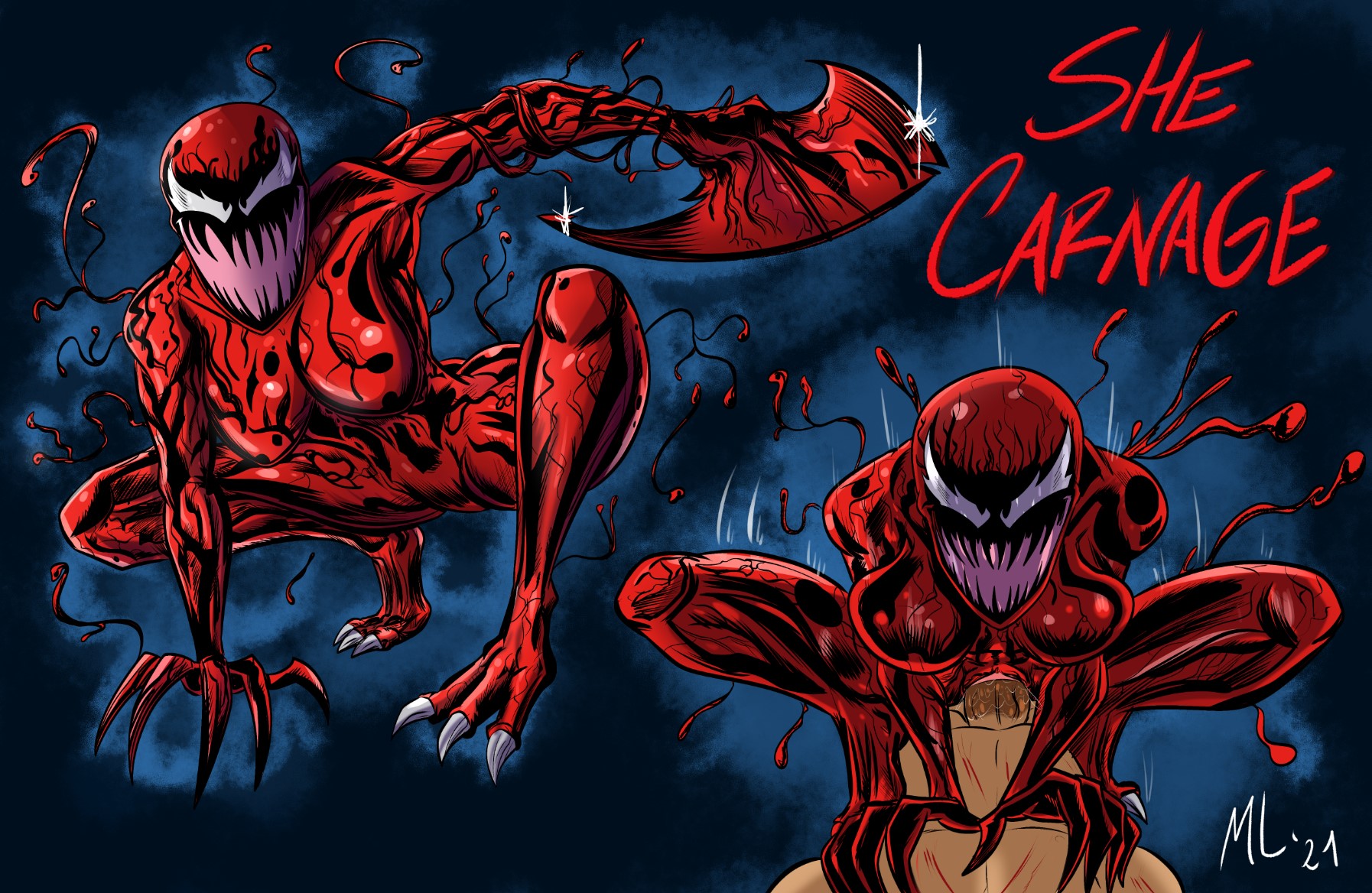 1girls, 2021, alien, alien girl, ameizing lewds, artist name, ass, big ass, big breasts, breasts, carnage (marvel), female, female focus, gigantic ass, hi res, hips, hourglass figure, huge ass, huge breasts, humanoid, hyper, hyper ass, hyper breasts, large breasts, legs, looking at viewer, male, marvel, marvel comics, rule 63, sharp teeth, she-carnage, signature, smile, solo, spider-man (series), symbiote, symbol, teeth, thick, thick ass, thick legs, thick thighs, unseen male face, upper body, villain, watermark, white eyes, wide hips
