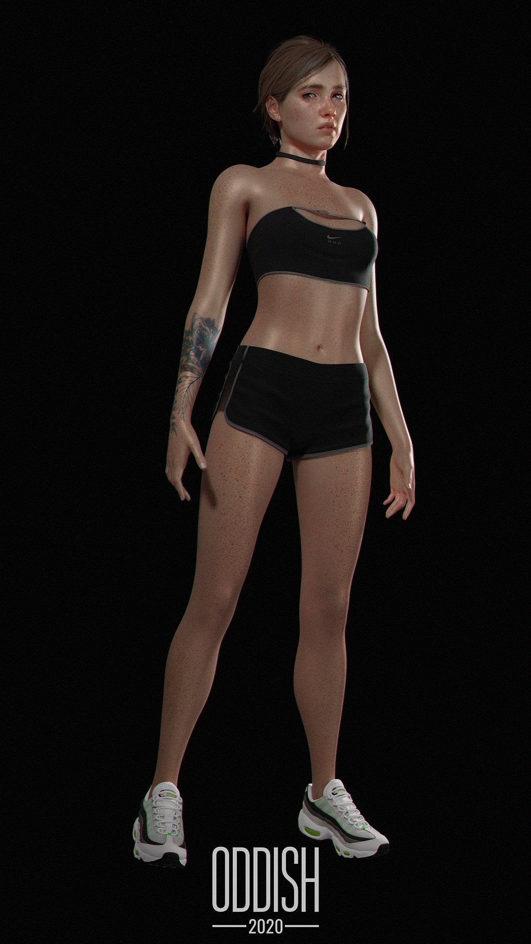 1girls 2020 3d clothed clothed_female clothes clothing ellie_(the_last_of_us) ellie_williams female female_only footwear fully_clothed human nike odd_3d pale_skin shorts solo sportswear the_last_of_us the_last_of_us_2