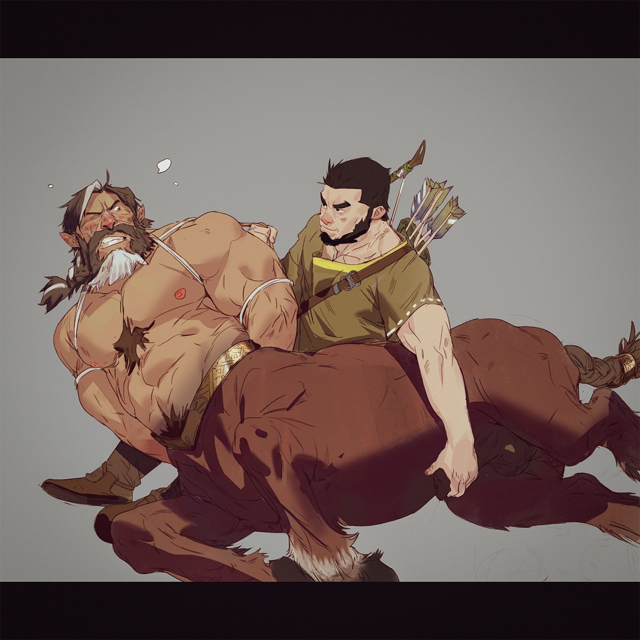 2boys animal_genitalia_on_humanoid anthro bara beard centaur fully_sheathed gay handjob horsecock horsecock_on_humanoid male male/male male_only muscular sheath taur tooboshoo touching_penis yaoi