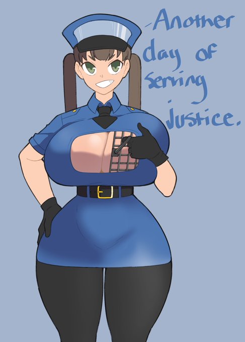 1girls, 2021, belt, belt buckle, big breasts, black gloves, black legwear, black tie, breasts, cage, dialogue, female, female focus, green hair, huge breasts, light skin, light-skinned female, long hair, original character, paizuri invitation, pale skin, pale-skinned female, police, police hat, police officer, police uniform, policewoman, smirk, solo, text, thick thighs, twintails, vammzu