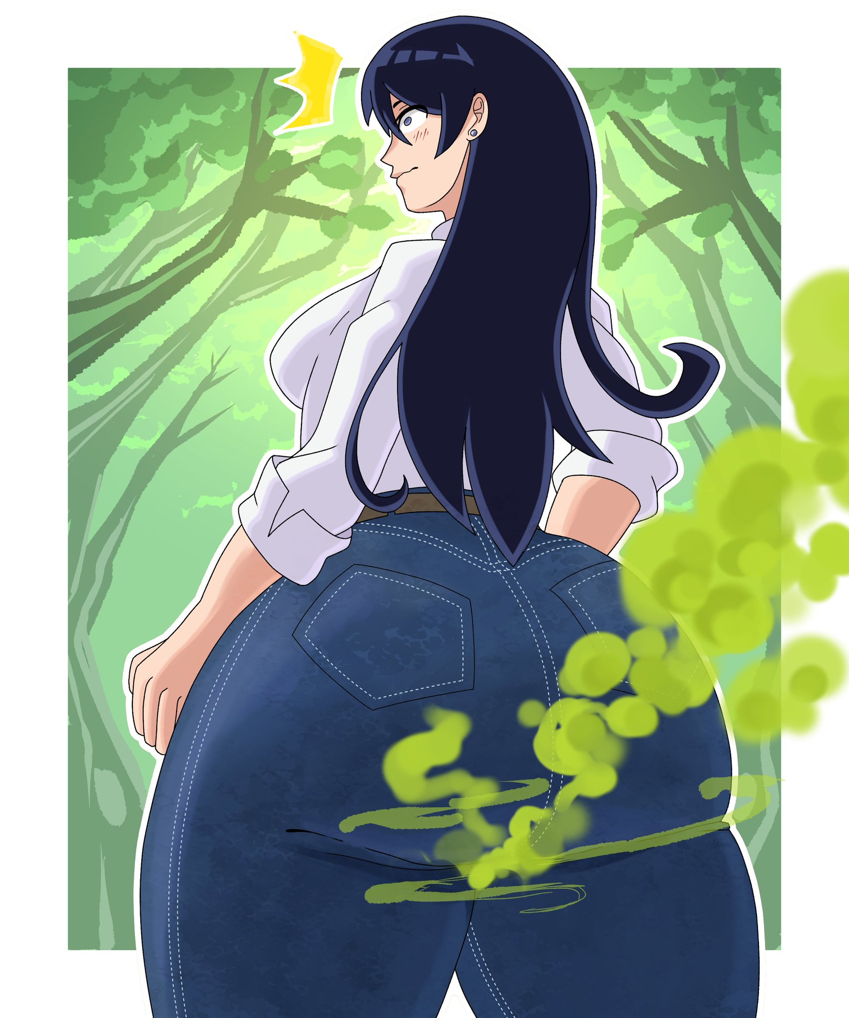 1female, 1females, 1girl, 1girls, arato nagi, ass, back pockets, big ass, big breasts, big butt, blue jeans, blush, blushing, brap, breasts, denim, denim bottomwear, denim jeans, fart, fart cloud, fart fetish, farting, female, foghorn empire, jeans, passing gas, ruri no houseki, smelly, smelly ass, stinky fart, tagme, tight clothing