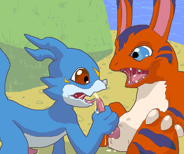 digimon elecmon gay handjob interspecies male male_only nude tagme veemon