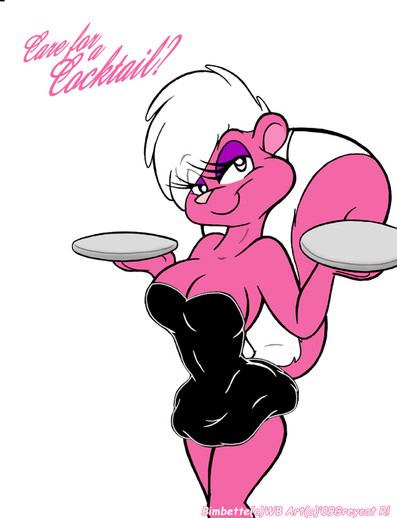 2009 anthro bimbette breasts eyeshadow female furry greycat_r hair large_breasts pink_fur skunk solo tiny_toon_adventures warner_brothers white_hair