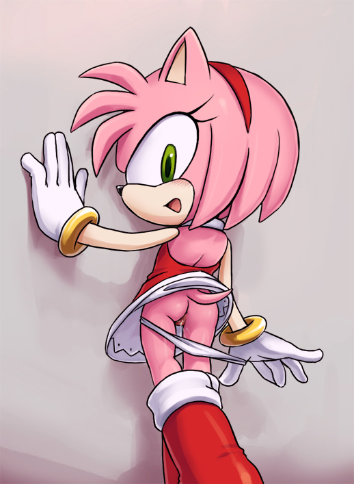 amy_rose ass back_view beige_skin color female female_only fur furry hedgehog huge_eyes huge_head karlo looking_back pink_fur pussy sega solo sonic_(series) standing tagme toony