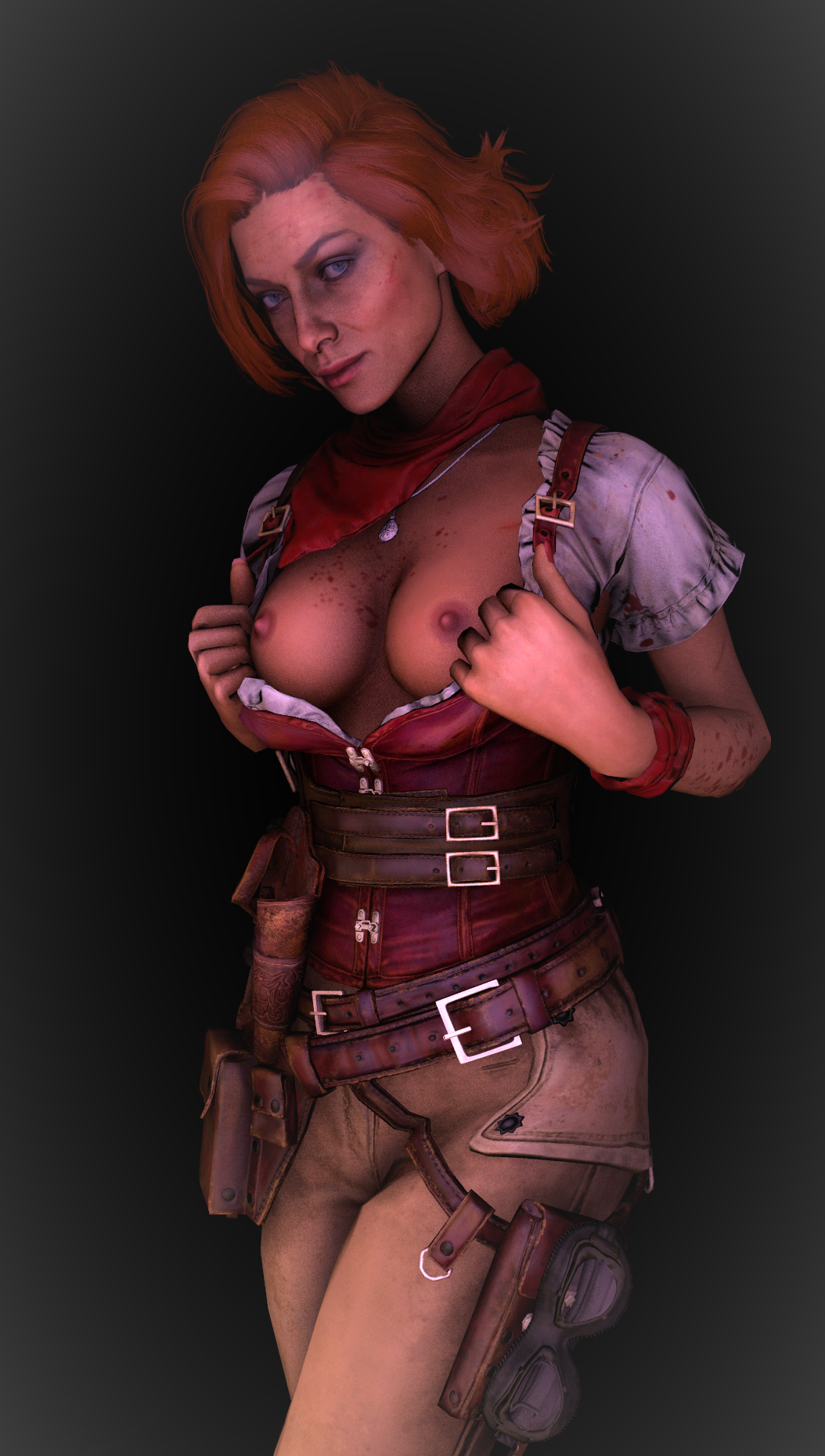 1girls 3d breasts call_of_duty call_of_duty_zombies corset female female_only poster red_hair scarlett_rhodes sfm skeletron27 solo solo_female source_filmmaker