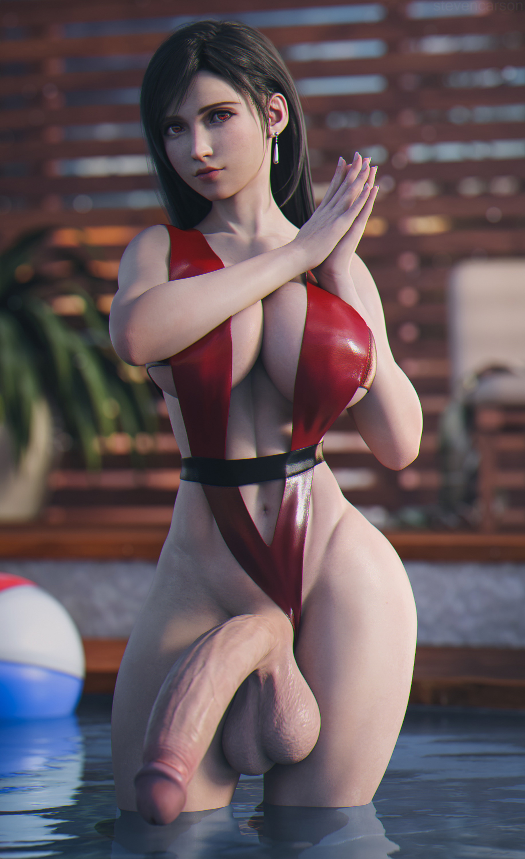 1futa, 3d, asian futa, balls, breasts, cleavage, daz studio, daz3d, erection, final fantasy, final fantasy vii, futa only, futanari, huge breasts, huge cock, ineffective clothing, intersex, mostly nude, penis, solo, solo futa, stevencarson, testicles, tifa lockhart