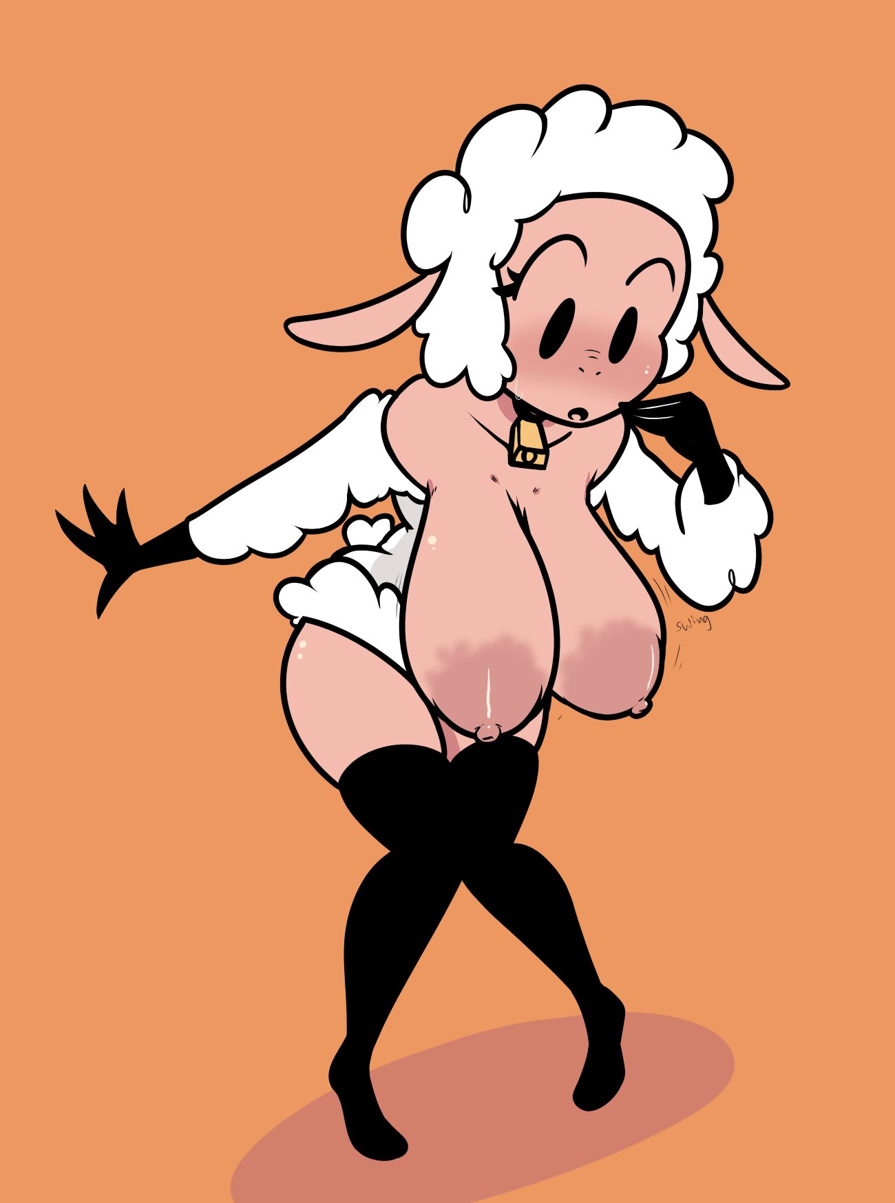 big_breasts leggy_lamb mammal sheep sheep_girl sheep_wrecked thick_thighs thighhighs white_fur white_wool