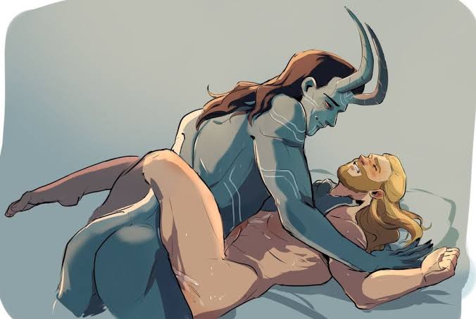 2boys ass black_hair blonde_hair blue-skinned_male blue_skin butt completely_nude cum_while_penetrated facial_hair frost_giant gay horned_humanoid human human_on_humanoid humanoid interspecies interspecies_yaoi legs_around_partner loki_(marvel) lying_down lying_on_back male male/male male_only male_penetrated male_penetrating male_penetrating_male marvel missionary missionary_position neck_grab nude nude_male step-incest thor_(marvel) thor_(series) yaoi