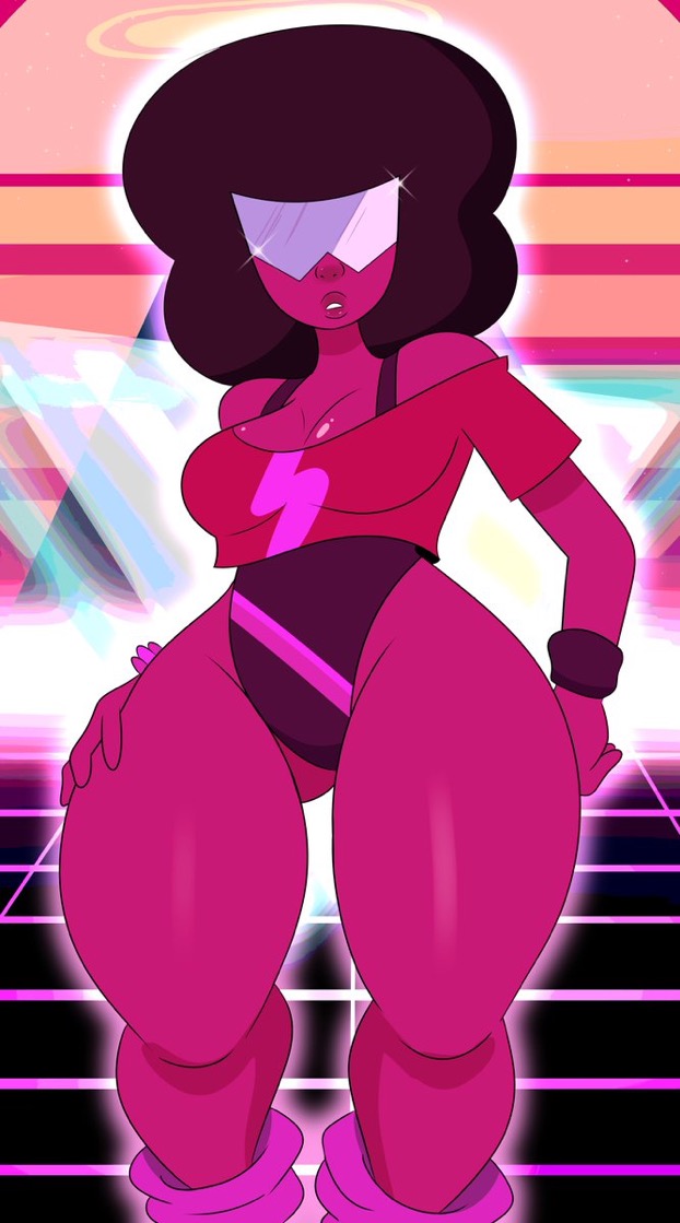 1girls, 80's theme, cartoon network, female, female only, garnet (steven universe), gem (species), legwarmers, leotard, leotard under clothes, one-piece swimsuit, solo, solo female, sonson-sensei, steven universe, thick thighs, tshirt, wide hips, wristband