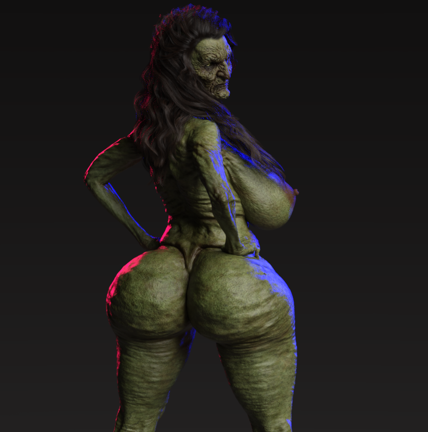 3d ass bangs big_ass big_butt brown_hair bubble_butt creepy dark_hair dat_ass daz_studio female gilf glowing_eyes green_skin grotesque hair horror huge_ass looking_at_viewer mature mature_female milf misuzalha3d monster_girl naked no_bra no_panties olga_(misuzalha3d) pinup pubic_hair render scary serious shoulder_length_hair witch yellow_eyes