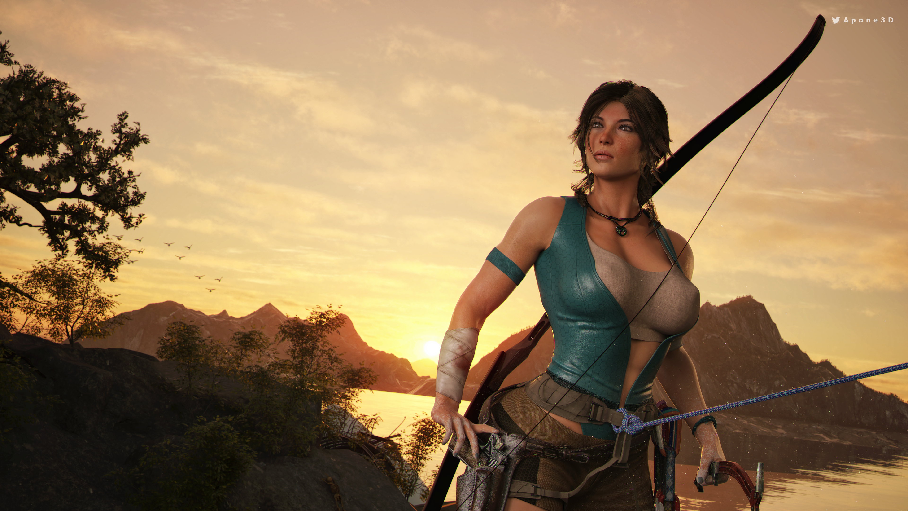 1girls, 3d, apone3d, athletic, athletic female, bimbo, booty shorts, breasts, female, female only, lara croft, lara croft (survivor), light skin, light-skinned female, nipple bulge, solo, solo female, tomb raider, tomb raider (survivor)