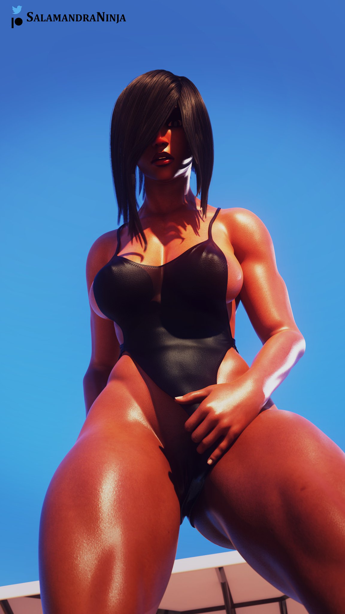 3d, dark skin, dark-skinned female, female, overwatch, pharah, salamandraninja, solo