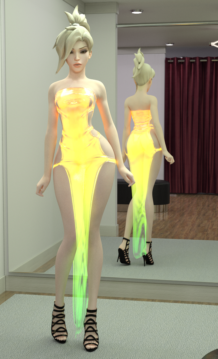 3d, 3d (artwork), daz studio, daz3d, female, high heels, latex, mercy, overwatch, pin3d