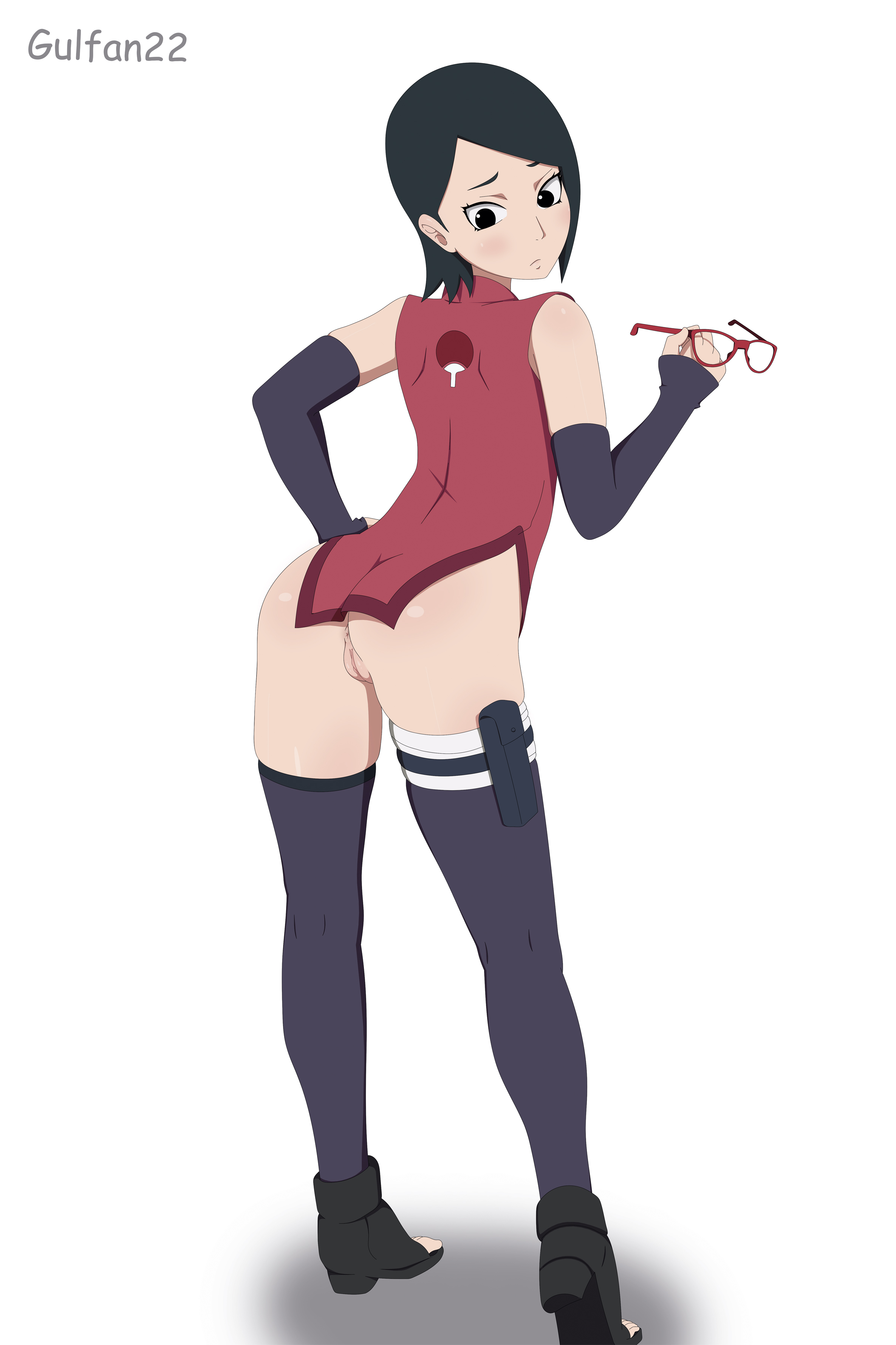 anus, black eyes, black hair, boruto: naruto next generations, female, female focus, female only, high resolution, naruto, naruto (series), no panties, nopan, pussy, sarada uchiha, uncensored, vagina