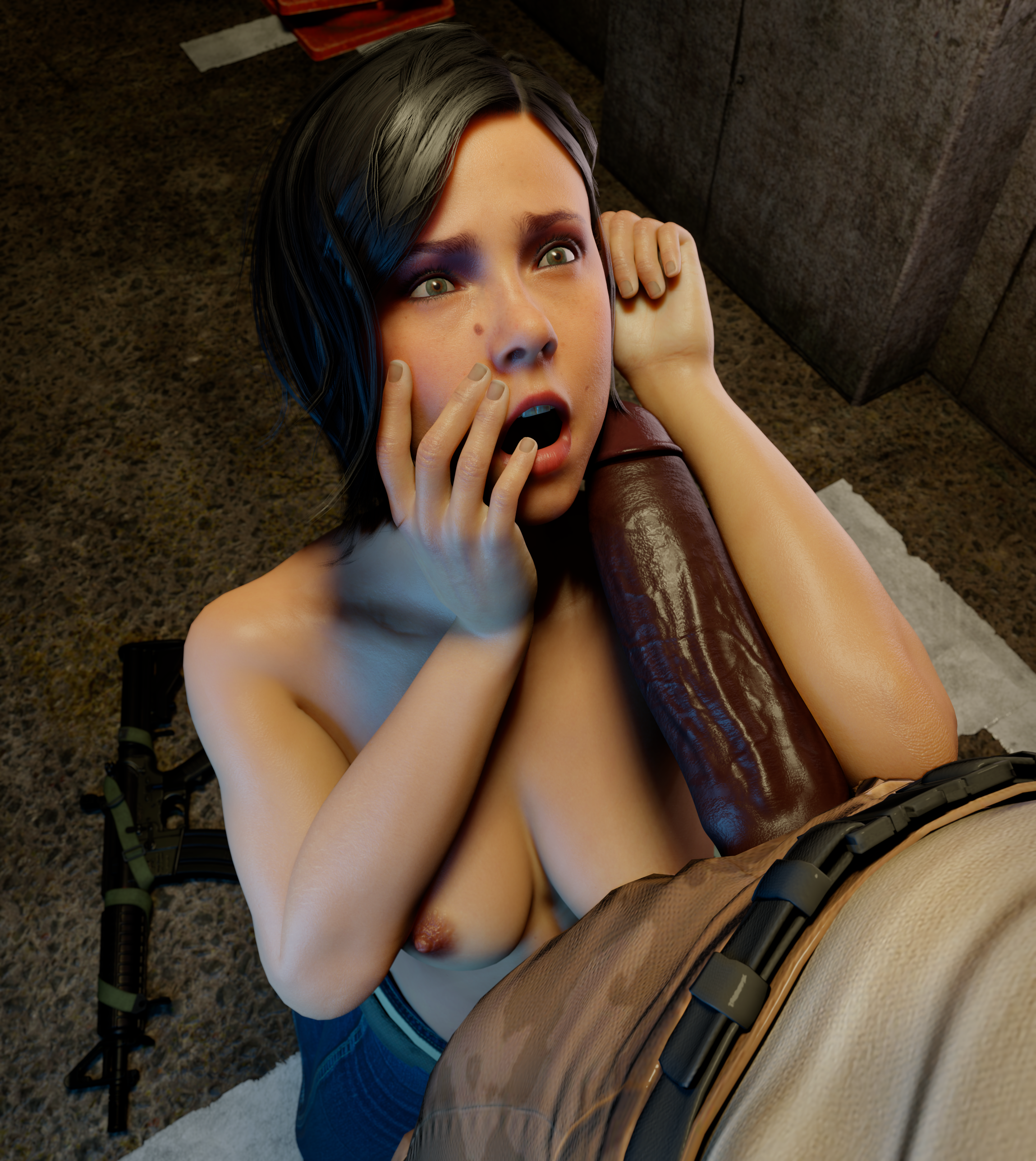 1boy, 1girls, 3d, areolae, assault rifle, athletic, athletic female, big penis, black hair, blue eyes, breasts, british, call of duty, call of duty black ops cold war, cock worship, comparing, comparing penis, comparison, dark skin, dark-skinned male, european, eyeshadow, female, female focus, forearm cock, glans, green eyes, gun, helen park (cod), imminent oral, interracial, large penis, light skin, light-skinned female, long penis, male, mascara, measuring, medium breasts, medium hair, nail polish, nipples, oral, penis, penis awe, penis out, penis worship, rifle, sfmlover22, short hair, tagme, topless, veiny penis