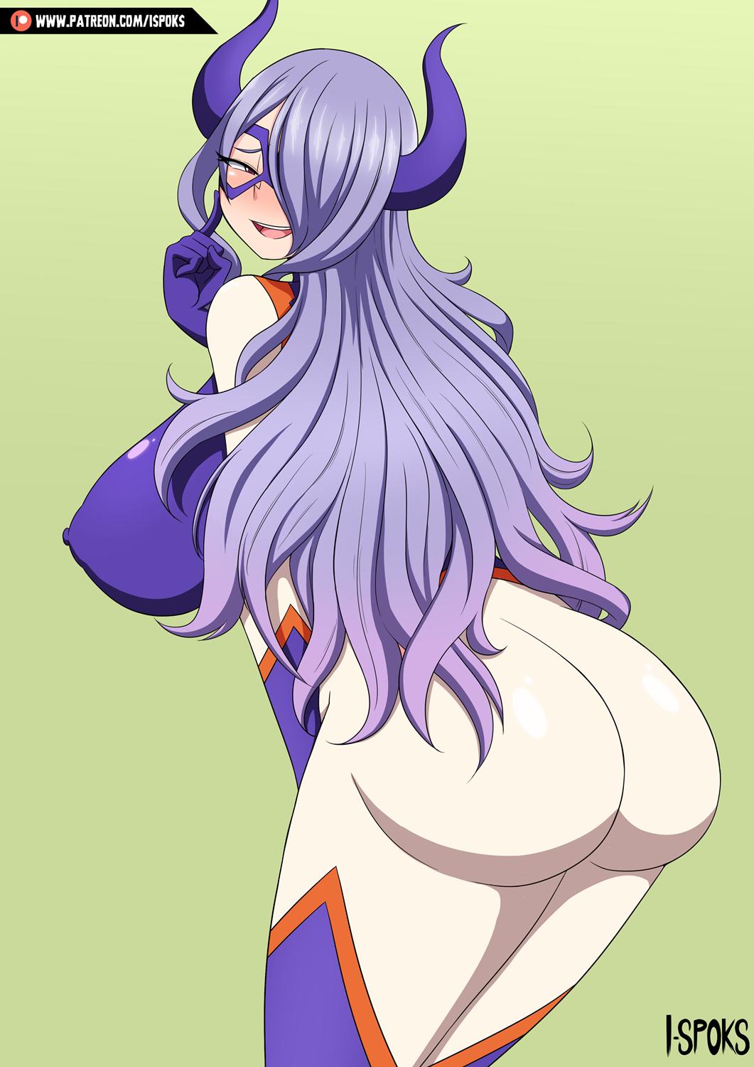 1girls alternate_costume ass blush breasts camilla_(fire_emblem) cosplay covered_nipples crossover female fire_emblem fire_emblem_fates hair_over_one_eye ilustretsspoks large_ass large_breasts long_hair looking_back mask mount_lady mount_lady_(cosplay) my_hero_academia nintendo nipple_bulge open_mouth purple_eyes purple_hair smile solo very_long_hair yuu_takeyama