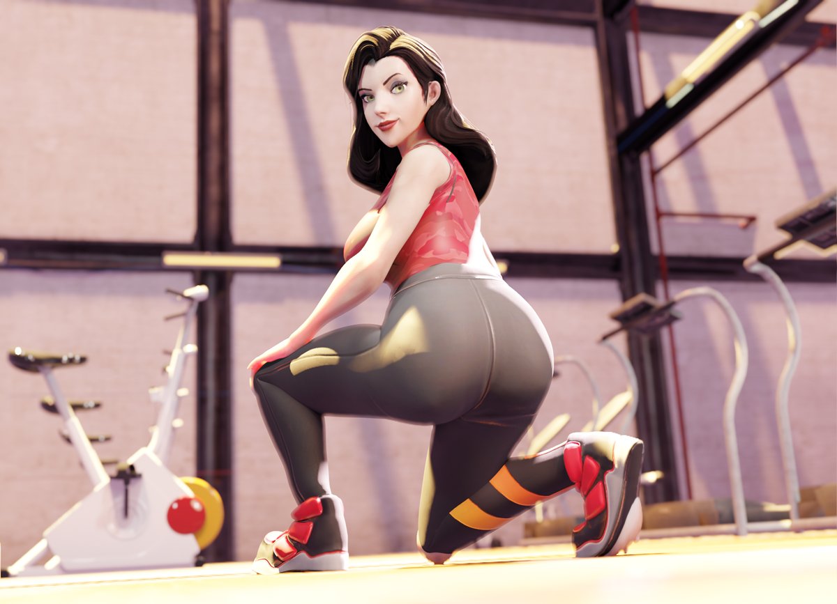 1girls 3d alternate_ass_size alternate_breast_size asami_sato ass athletic athletic_female avatar_legends bare_legs big_ass black_hair breasts clothing crisisbeat dat_ass exercise_bike eyeshadow female fully_clothed green_eyes gym hair_down indoors kneeling large_breasts legs light-skinned_female lipstick long_hair nickelodeon on_one_knee pear_shaped pull_up_bar rear_view sleeveless_shirt smooth_skin sneakers the_legend_of_korra thick_thighs thighs treadmill voluptuous wide_hips workout workout_clothes yoga_pants