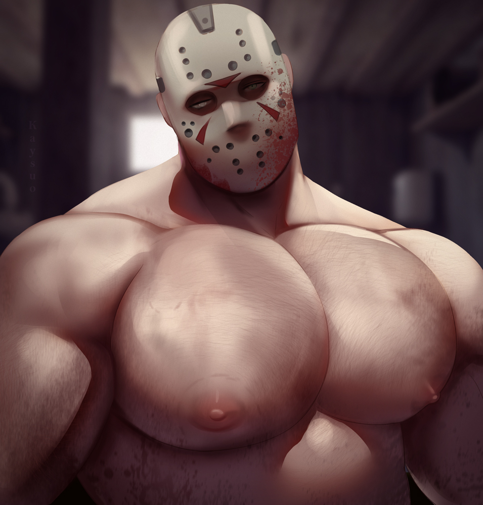 1boy bara bara_tiddies bara_tits barazoku friday_the_13th hockey_mask jason_voorhees kaysuo male male_only mask masked masked_male muscular muscular_male nude pecs solo solo_male