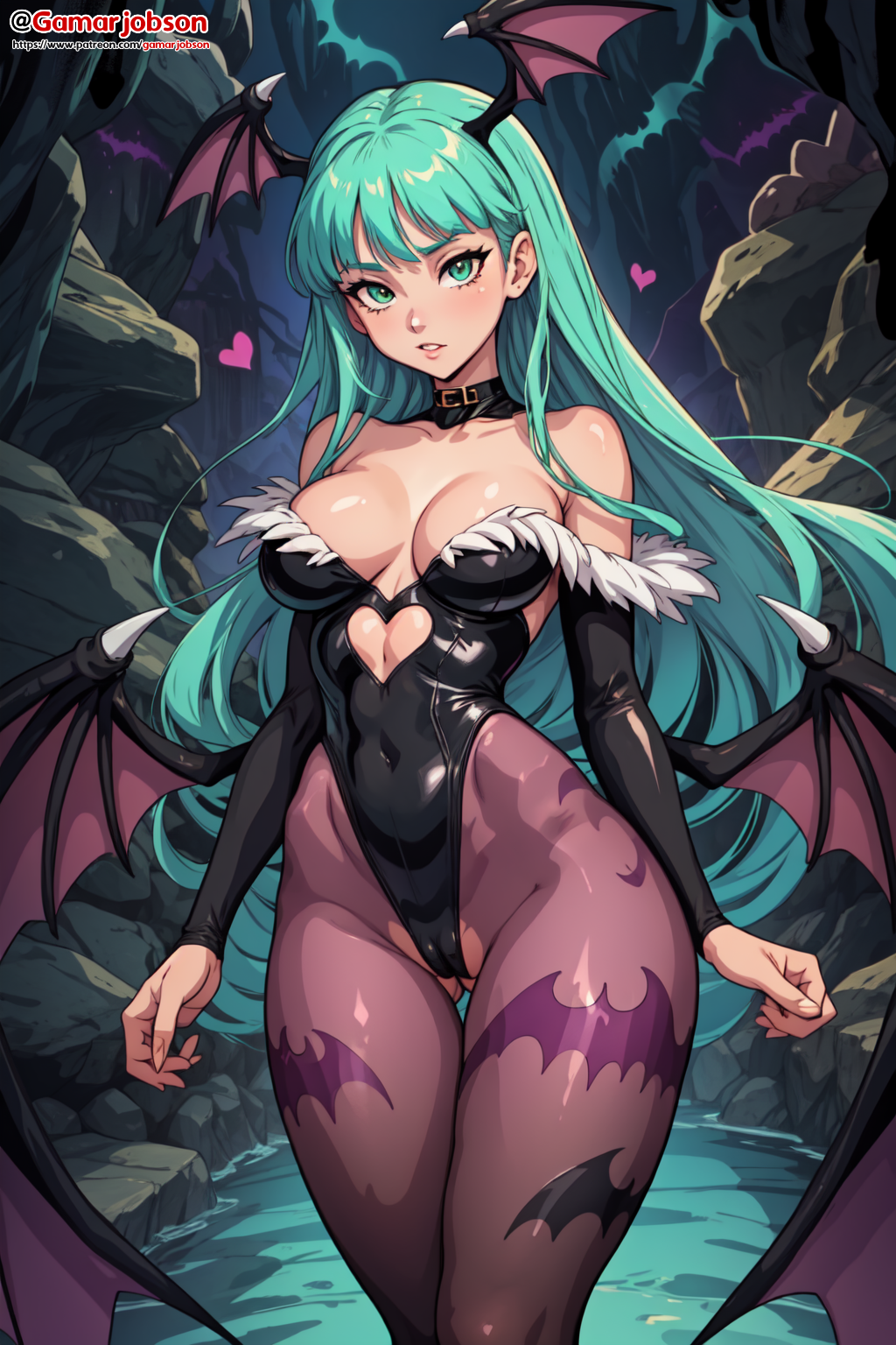 ai_generated clothing darkstalkers demon dungeon gamarjobson green_hair looking_at_viewer morrigan_aensland seductive small_breasts succubus vampire_(game)