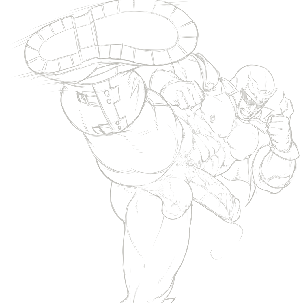 balls bara big_penis boots captain_falcon dizdoodz f-zero gloves helmet male male_only monochrome mostly_nude muscles muscular nintendo pantsless penis solo solo_male