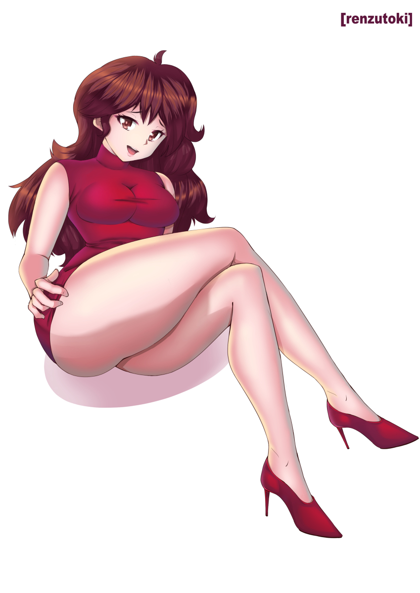 ass, big ass, brown hair, female, friday night funkin, girlfriend (friday night funkin), red dress, smile, teasing