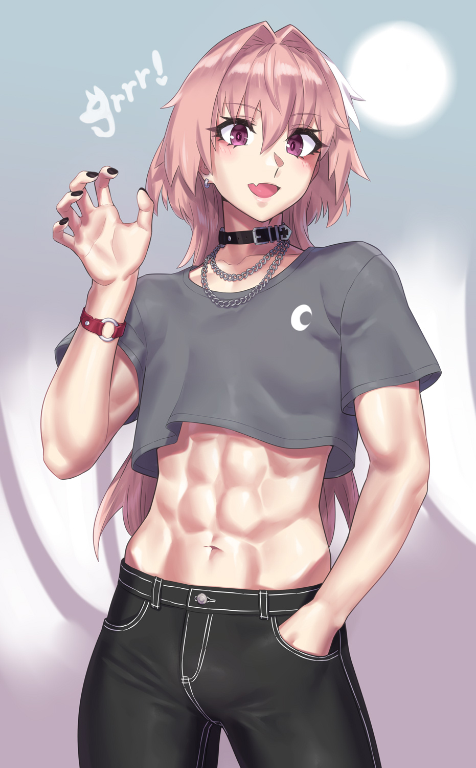 1boy abs astolfo_(fate) belly_button crossdressing fate/apocrypha fate/grand_order fate_(series) femboy male_focus male_with_painted_nails mizuumi_(bb) muscular muscular_arms muscular_femboy muscular_male navel oerba_yun_fang pink_hair ponytail six_pack trap twunk