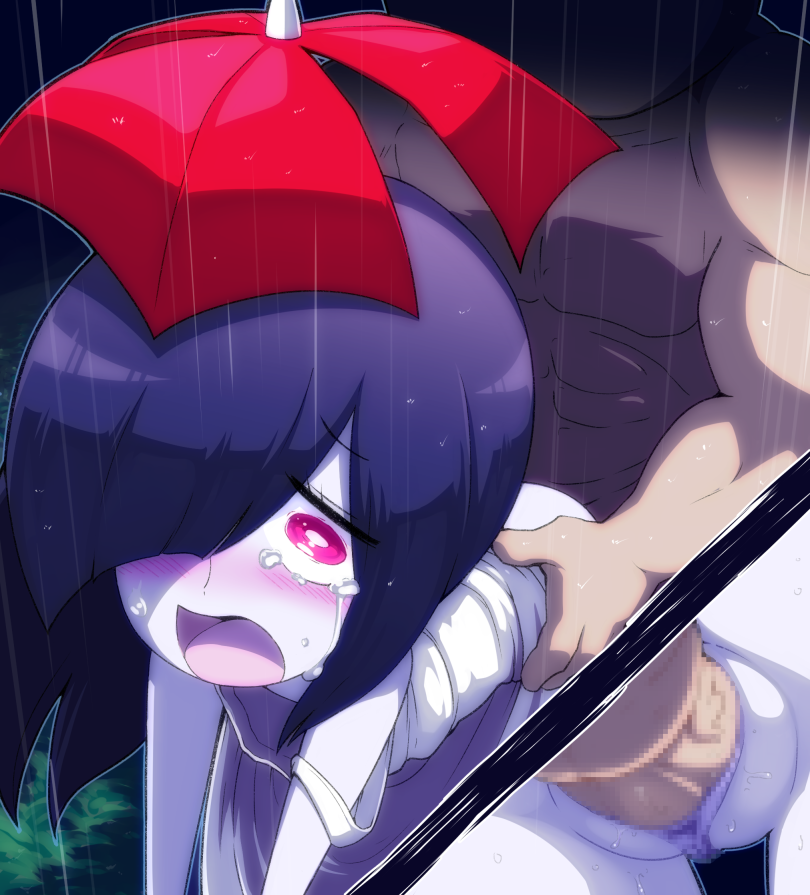 ame-onna black_hair blush crying drizzelda hair_over_one_eye human human_domination human_on_humanoid humanoid interspecies level-5 light-skinned_male light_skin muscles nollety open_mouth pale-skinned_female pale_skin pink_eyes rape straight umbrella white_skin yo-kai_watch youkai youkai_watch yōkai