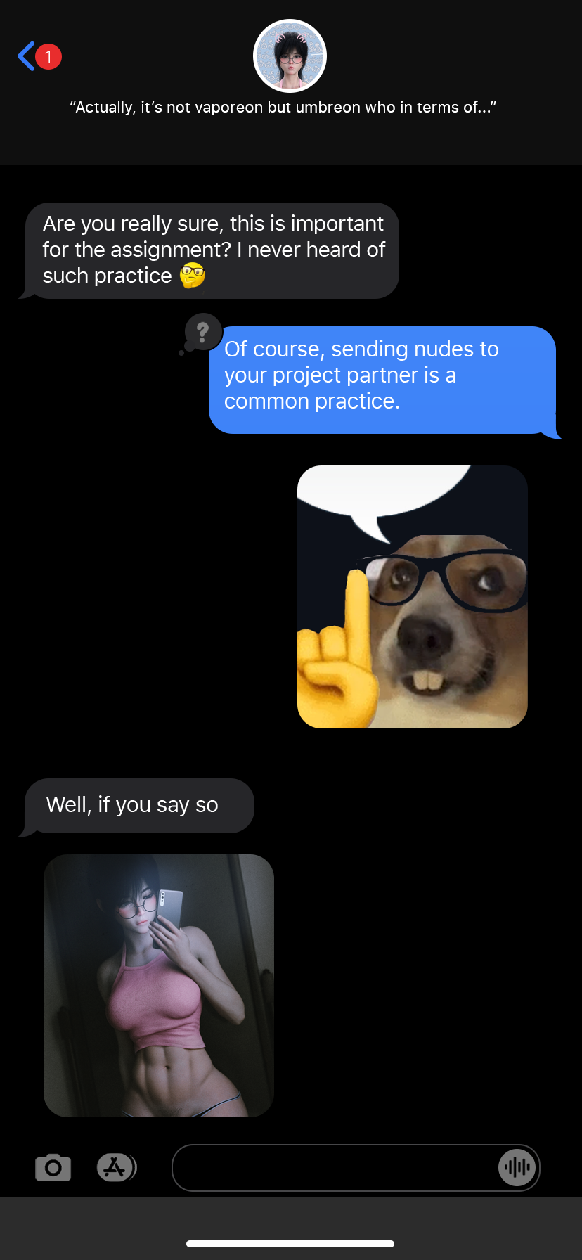 3d camera conversation dialogue english_text glasses holding_camera holding_object holding_phone maxsterbrge meme mirror mirror_reflection mirror_selfie phone phone_screen photo round_glasses selfie speech_bubble tagme taking_picture text