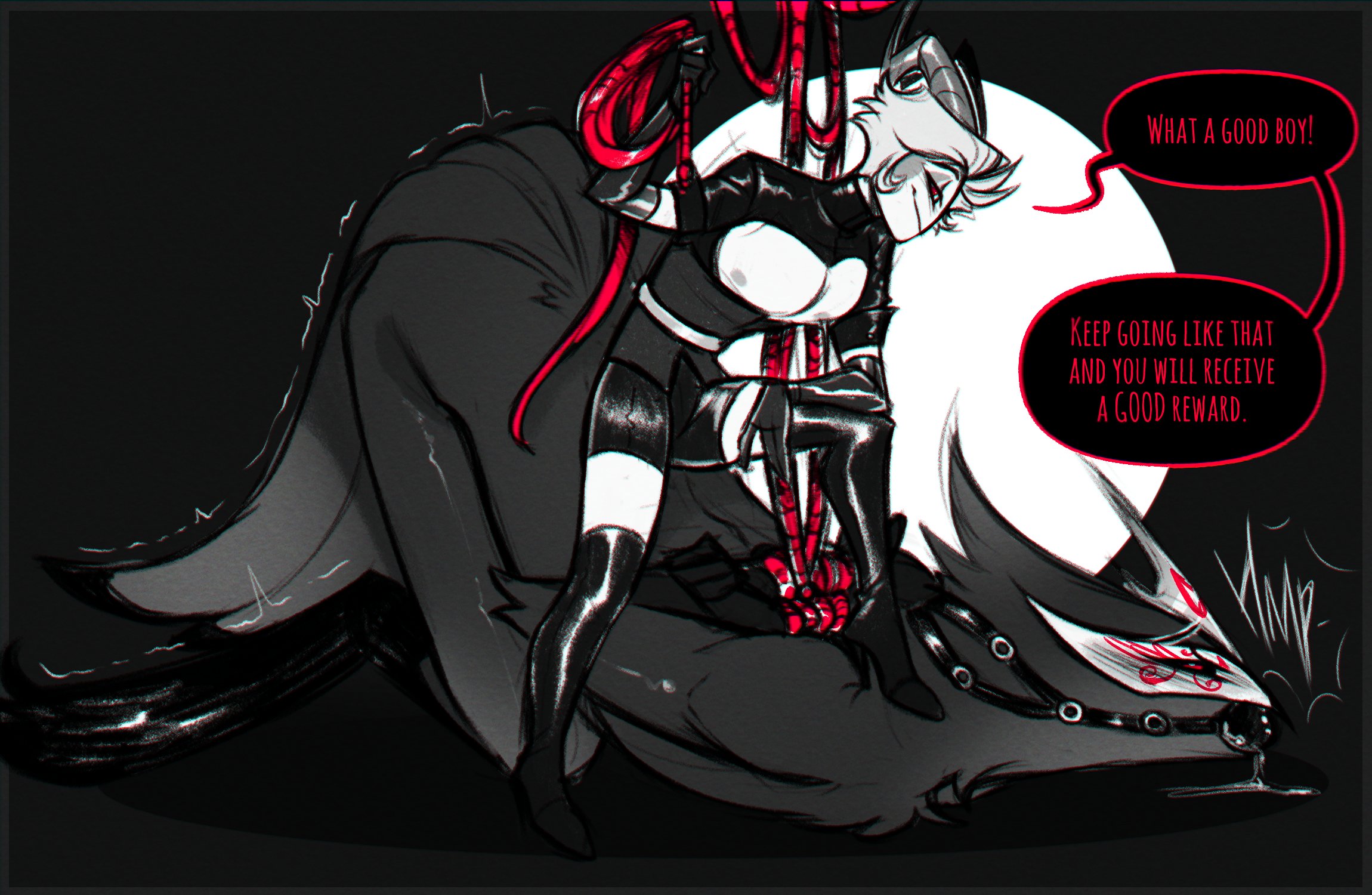 2boys, arms behind back, ball gag, blush, demon, face down ass up, femboy, femboy dilf, gay, hands tied, hazbin hotel, helluva boss, latex, lucifer morningstar (hazbin hotel), male, male only, male/male, naked, nude, owl, paimon (helluva boss), restrained, rope, rope bondage, sinningapple, text, yaoi