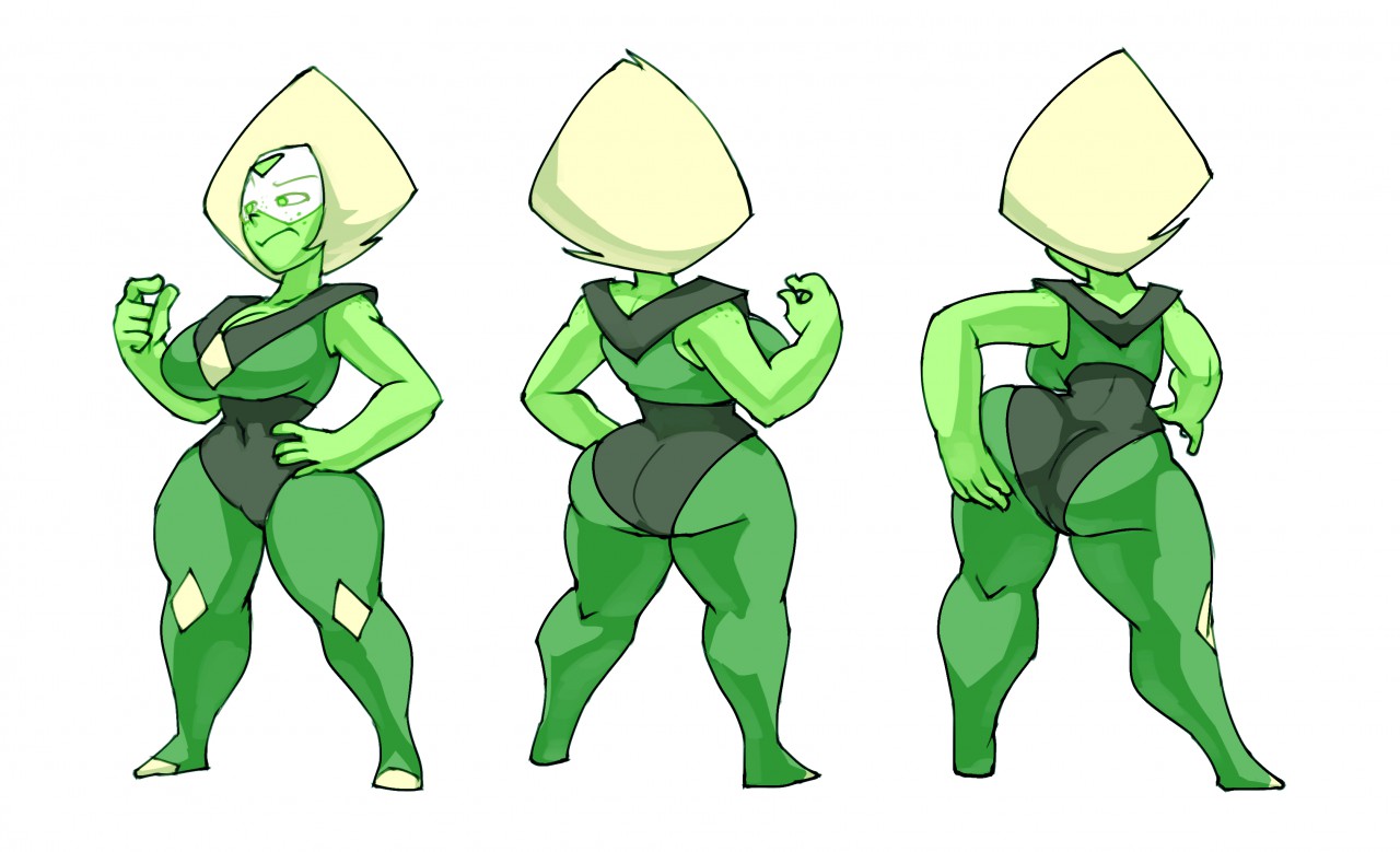 1girls, alien, ass, ass grab, ass slap, backboob, big ass, big breasts, bigdad, blank background, breasts, cartoon network, clothing, fat ass, female, freckles, gem (species), green eyes, hand on ass, hand on hip, leotard, peridot (steven universe), presenting hindquarters, shortstack, steven universe, thick thighs, thin waist, visor, wide hips