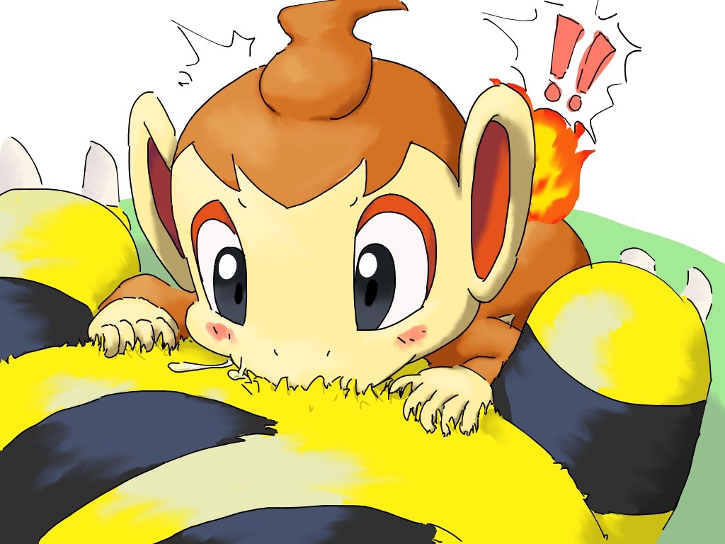 !! (･3･) black_eyes blush chimchar deepthroat electabuzz fellatio furry oral oral_sex orange_fur pokemon pokemon_(species) pokemon_dppt pokemon_rgby yellow_fur