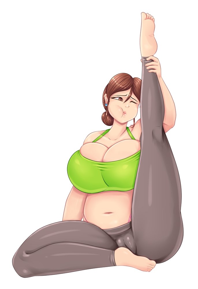 1girls, ass, big ass, big breasts, big butt, breasts, brown eyes, brown hair, cameltoe, feet, female, large breasts, marian (riukykappa), mature female, milf, one eye closed, original, pussy, riukykappa, solo, sports bra, thick thighs, thighs, thong, tight clothing, voluptuous, white background, yoga, yoga pants