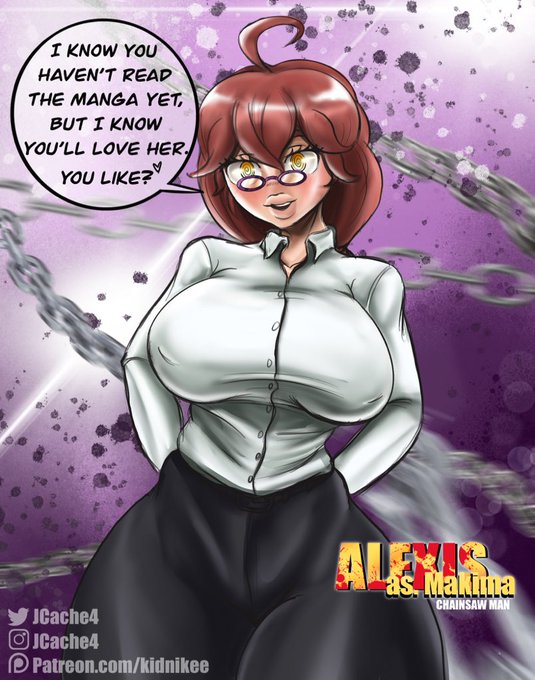 1girls alexis_(jcache) big_breasts breasts busty chainsaw_man clothing cosplay costume dialogue english eyelashes eyes female hair human humanoid jcache kidnikee large_breasts legs light-skinned_female light_skin makima_(chainsaw_man) original original_character speech_bubble text thick thick_thighs thighs wide_hips