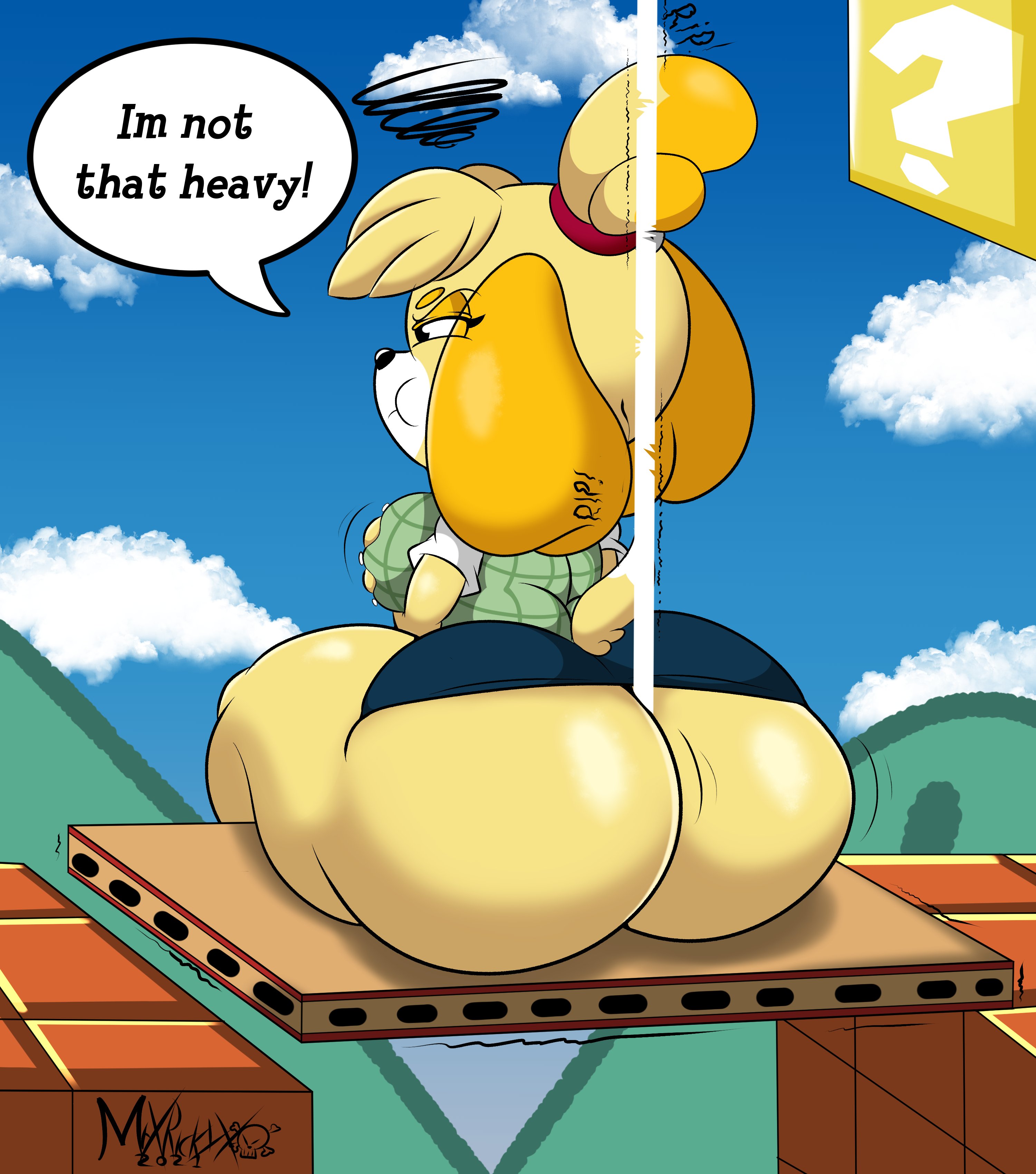 1girls, 2021, absurd res, animal crossing, annoyed, anthro, ass, big ass, big butt, blonde hair, bottom heavy, bottomwear, breasts, bubble ass, bubble butt, canid, canine, canis, clothed, clothing, domestic dog, fat ass, fat butt, female, female only, hair, heavier than sora (meme), hi res, huge ass, huge butt, isabelle (animal crossing), large ass, large breasts, large butt, mammal, mario (series), miniskirt, mrxrickyx, nintendo, sitting, skirt, solo, solo female, super mario bros., super mario bros. (nes), super smash bros., super smash bros. ultimate, thick ass, thick thighs, video games, wide hips