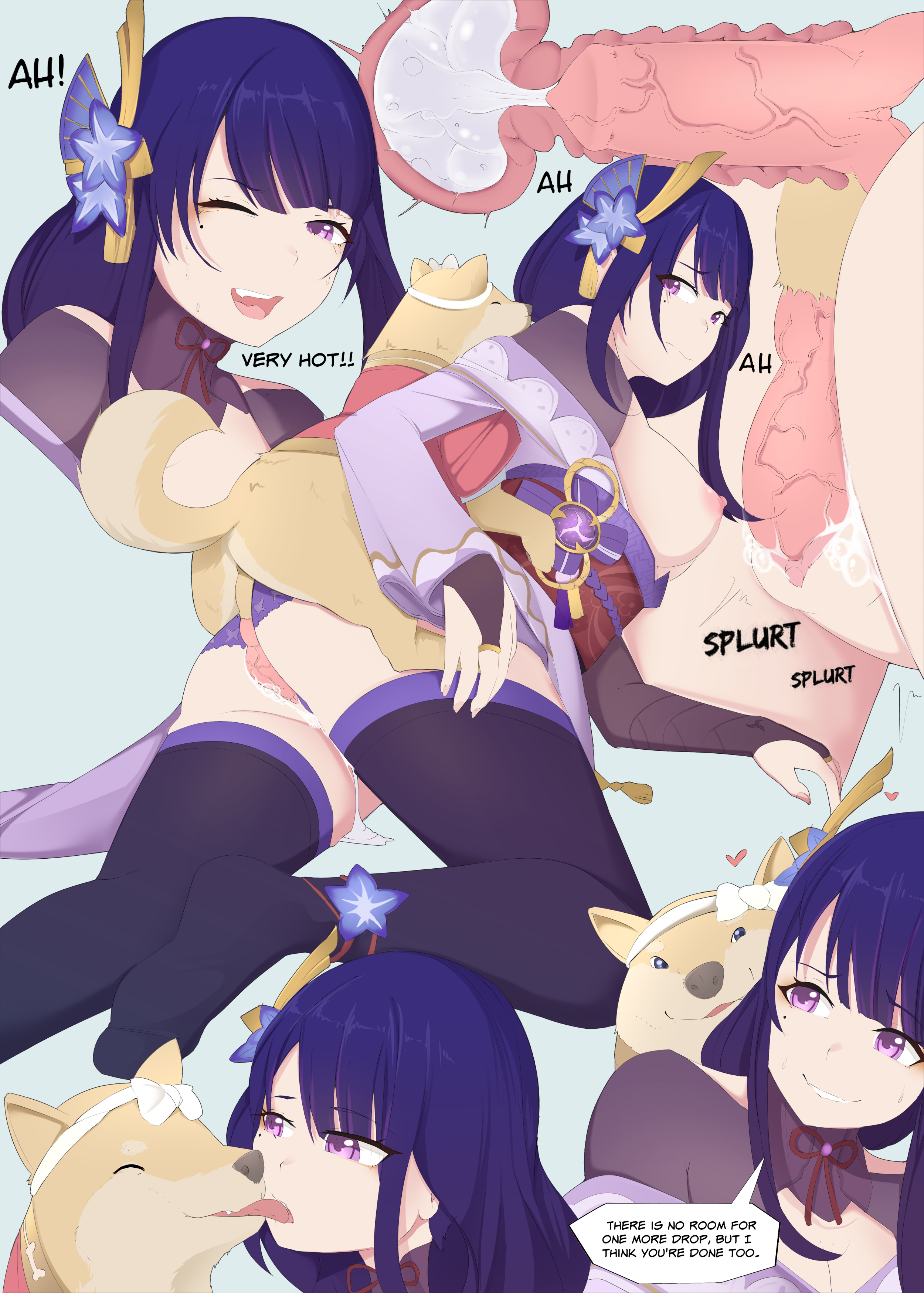 1animal, 1boy, 1girls, ass, black legwear, black thighhighs, breasts, clothing, cross section, cum, cum in pussy, cum in uterus, cum inside, dialogue, domestic dog, female, female on feral, feral, from behind, genshin impact, human on feral, interspecies, long hair, male, neovixtadiz, nipples, open mouth, panties, panties aside, penetration, penis, purple eyes, purple hair, purple panties, pussy, raiden shogun, sex, size difference, smaller female, speech bubble, spread legs, text, thighhighs, uterus, vaginal penetration, vaginal sex, zoophilia
