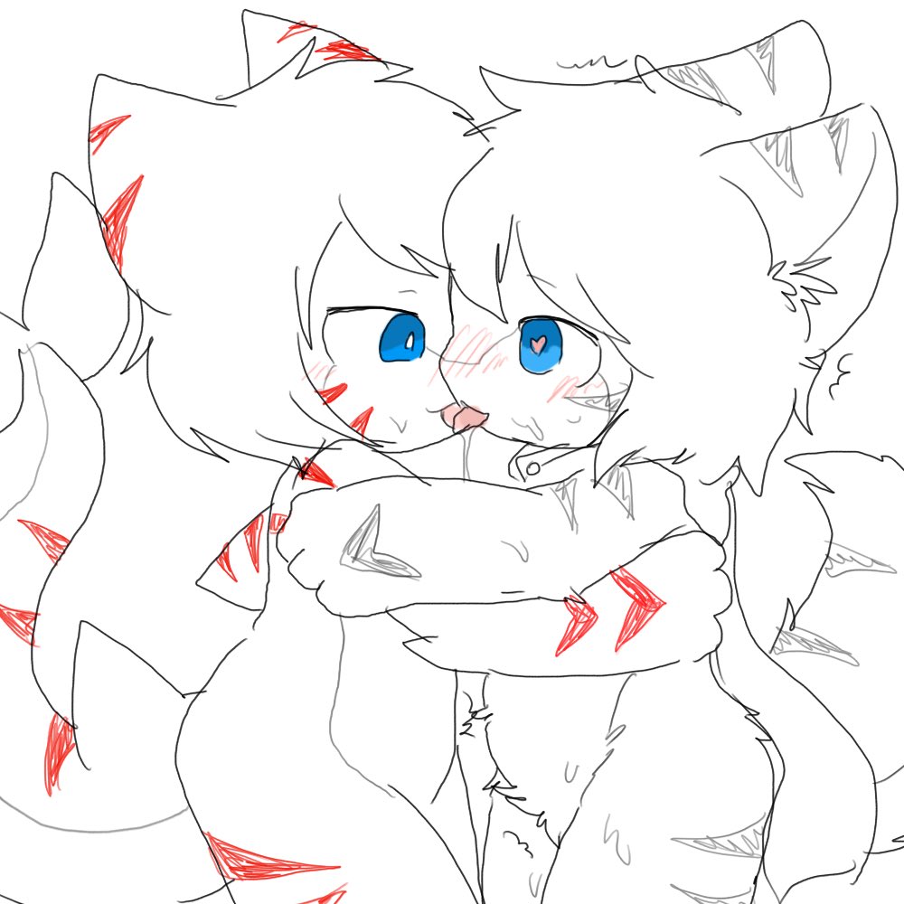 blue_eyes blush blush_lines blushing bush changed_(video_game) changed_fan_artist drool drooling duo embrace embracing embracing_another heart-shaped_pupils saliva saliva_drip shark_(changed) sketch tail tiger_shark tiger_shark_(changed) tongue tongue_kiss