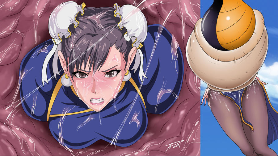 1girls ass big_ass big_breasts big_butt black_hair blush capcom cell_(dragon_ball) chun-li clothed clothing cum dragon_ball dragon_ball_z earrings female flesh_tunnel fleshy_tentacle forced grunting immobile liquid necklace open_mouth scared semi-perfect_cell sky slime street_fighter street_fighter_v tail tail_bulge tail_grab tail_vore tail_wrap terrified thick_thighs upset vore wet white_skin