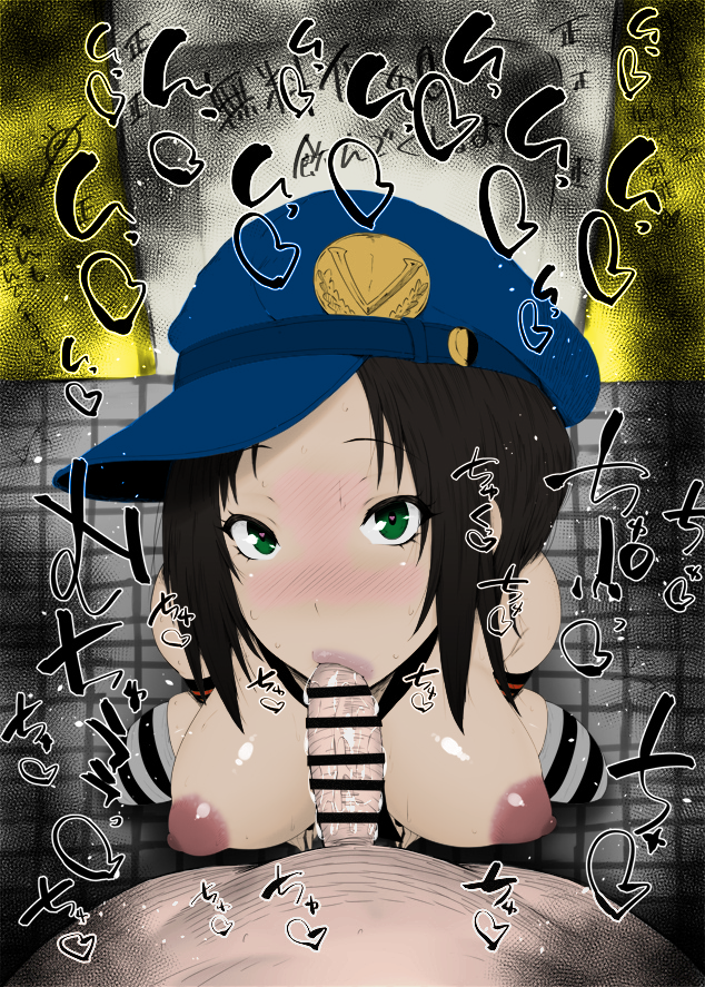 1boy, 1girls, big breasts, blowjob, breasts, deepthroat mark, eye contact, fellatio, female, grimtale, hands-free, head tilt, kurotama, light skin, light-skinned male, male, marie (persona 4), oral, persona, persona 4, persona 4 the golden, pov, saliva, saliva trail, squatting, teenager, third-party edit