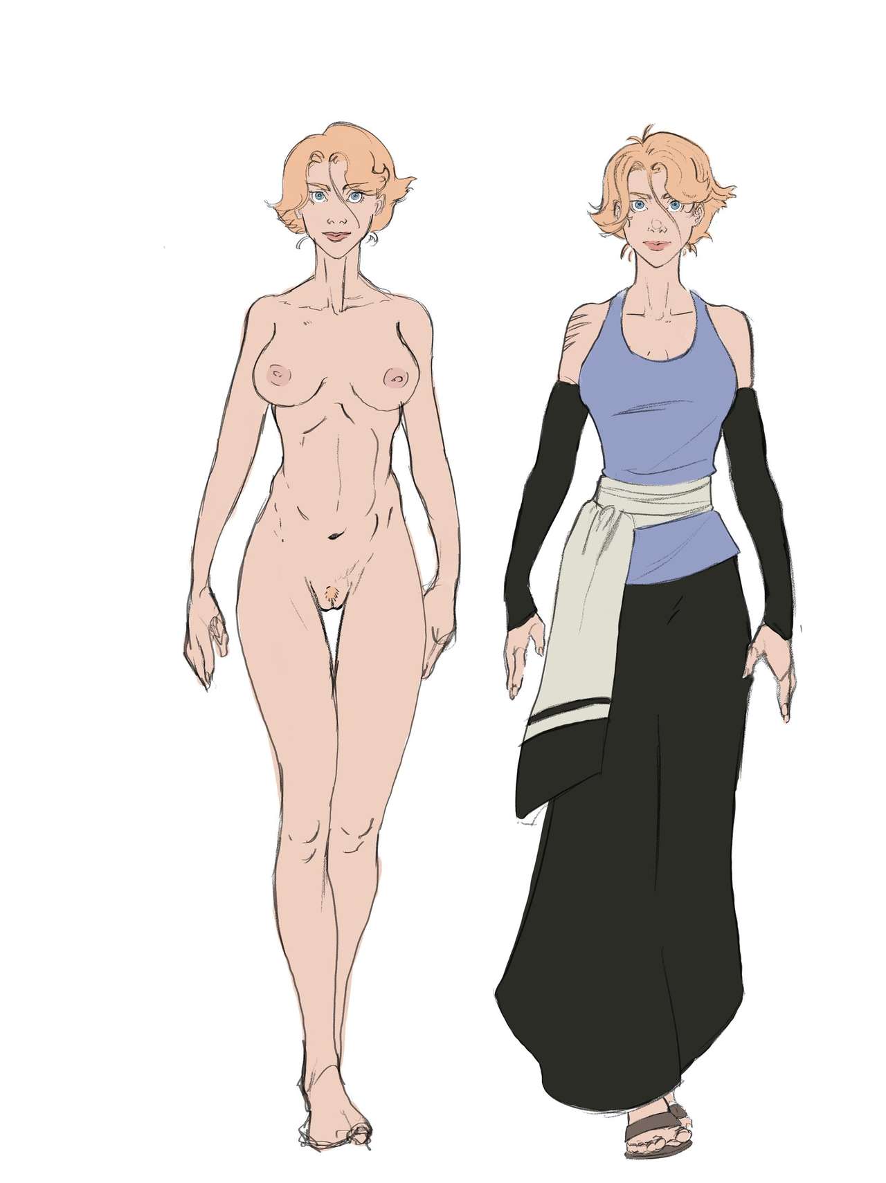 1girls, areolae, armwear, athletic, athletic female, belly button, breasts, castlevania, castlevania (netflix), casual, clothed female, clothed female nude female, clothing, collarbone, completely nude, denverjem, feet, female, female only, female pubic hair, footwear, full body, full color, human, human only, innie pussy, knees, light skin, light-skinned female, muscular, muscular female, nipples, nonsexual, nonsexual nudity, nude, nude female, on/off, peach hair, pink nipples, pubic hair, pussy, reference sheet, scars, simple background, smiling, solo, solo female, sypha belnades, uncensored, uncensored vagina, vagina, white background