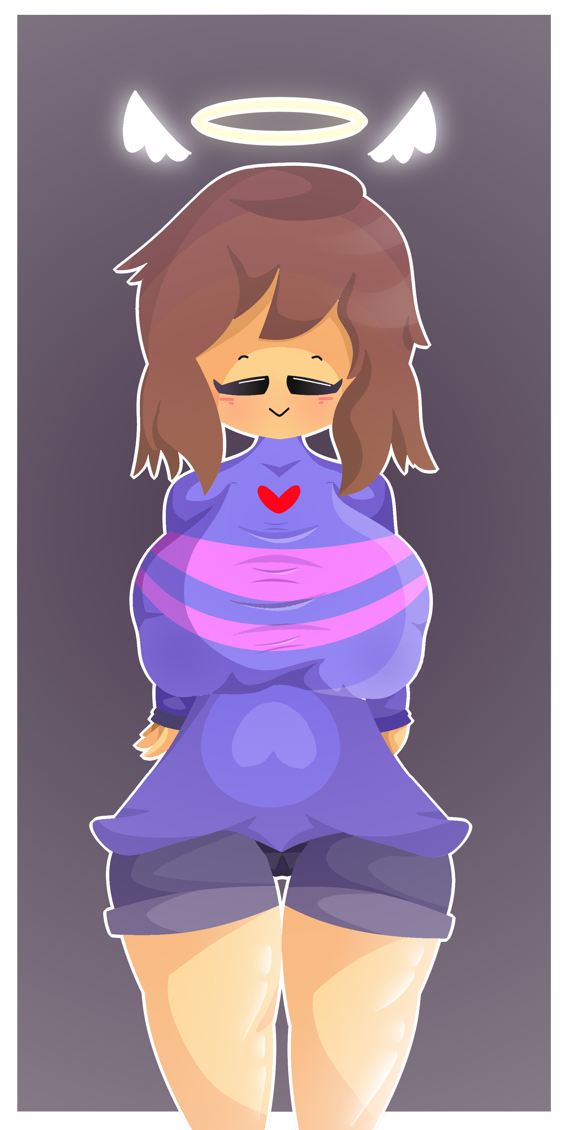 1girls, 2d, big breasts, breasts, closed eyes, cute face, danielito, female, female frisk, female only, frisk, human, human female, human only, smile, solo, thighs, undertale, undertale (series), yellow skin