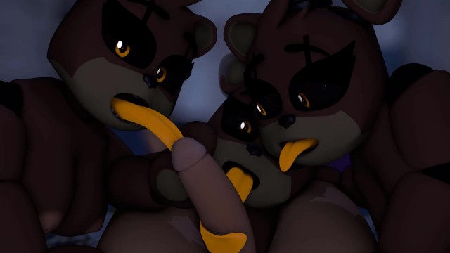 3d bear blowjob blowjob_face cock_worship collaborative_fellatio face_fucking fellatio female five_nights_at_freddy's foursome freddles freddy_(fnaf) human humanoid_penis licking licking_penis nightbotgrey nightmare_freddy rule_63 straight threesome tongue_out triple_fellatio