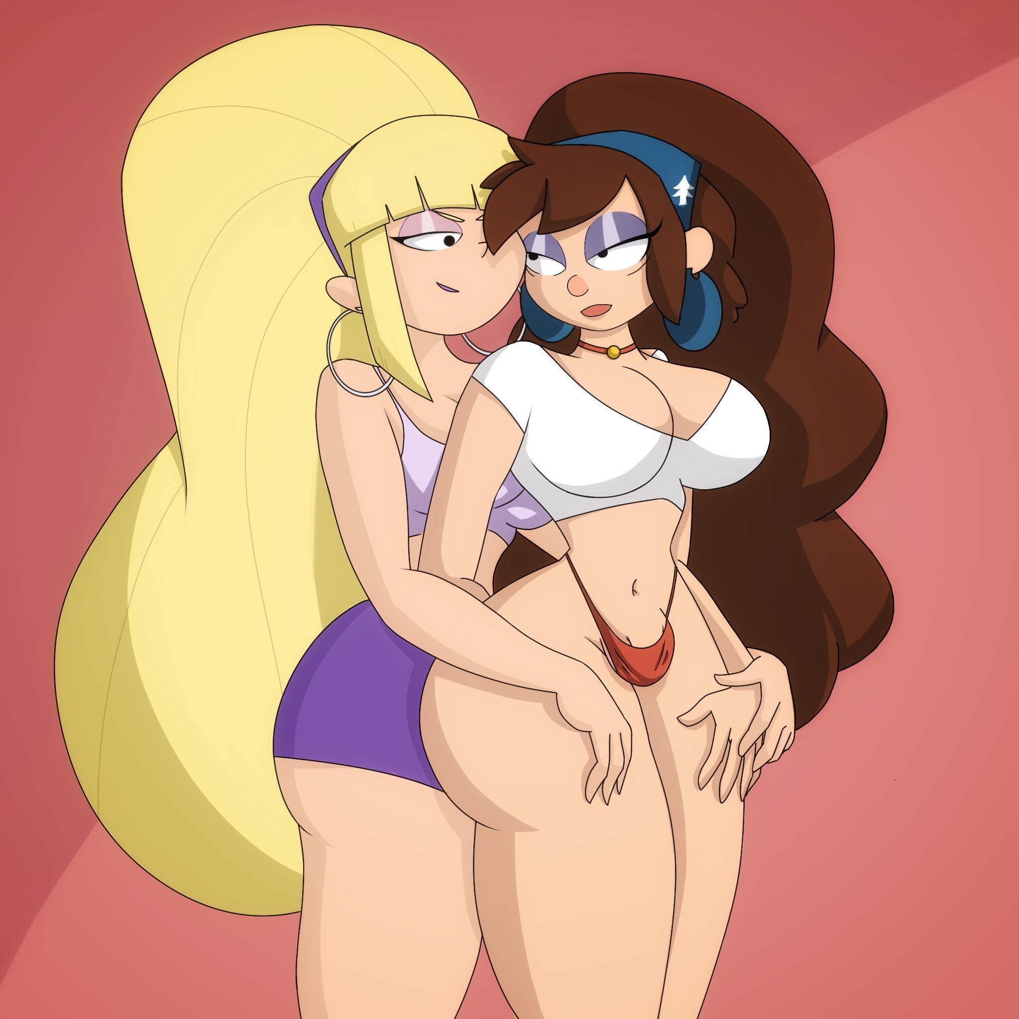 1futa, 1girls, ass, bangs, bimbo, bimbofication, blonde hair, breasts, brown hair, busty, cleavage, clothed, clothing, dipper pines, disney, disney channel, duo, eyeshadow, female, female dipper, fully clothed, futa transformation, futanari, genderswap, genderswap (mtf), gravity falls, hoop earrings, human, intersex, light skin, light-skinned female, light-skinned futa, lipstick, long hair, makeup, male, male to futa, mostly nude, pacifica northwest, pale skin, penis, penis under panties, rule 63, small penis, smooth skin, standing, tagme, tggirlbaby, thick thighs, transformation, voluptuous, wide hips