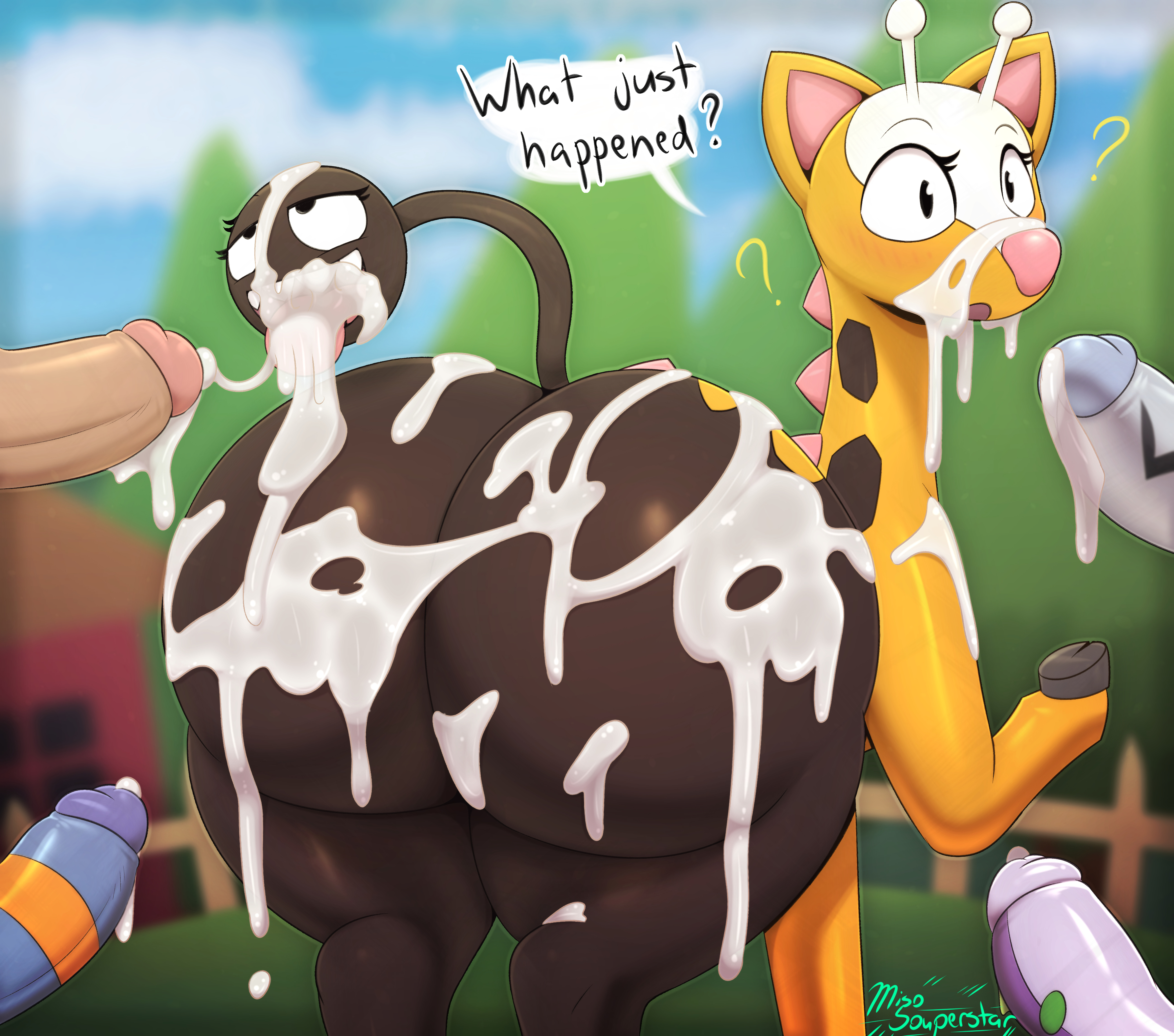 4boys, anthro, ass, balls, barboach, big ass, big balls, big butt, big dom small sub, big penis, black penis, cum, cum on body, cum on face, fat ass, feral, girafarig, goodra, huge ass, human, human on anthro, human on feral, humanoid penis, male, miso souperstar, nintendo, penis, pokemon, pokephilia