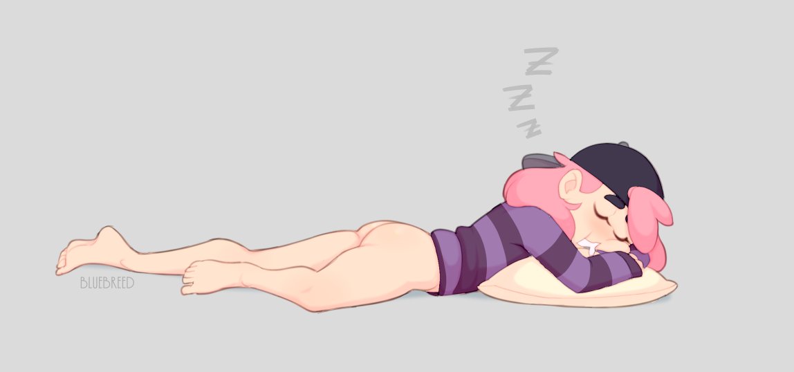ass, backwards hat, bluebreed, bottomless, cypherden, dennise andrea casurra, drooling, laying on stomach, pillow, pink hair, purple shirt, sleeping, striped shirt, tagme, youtube, youtuber