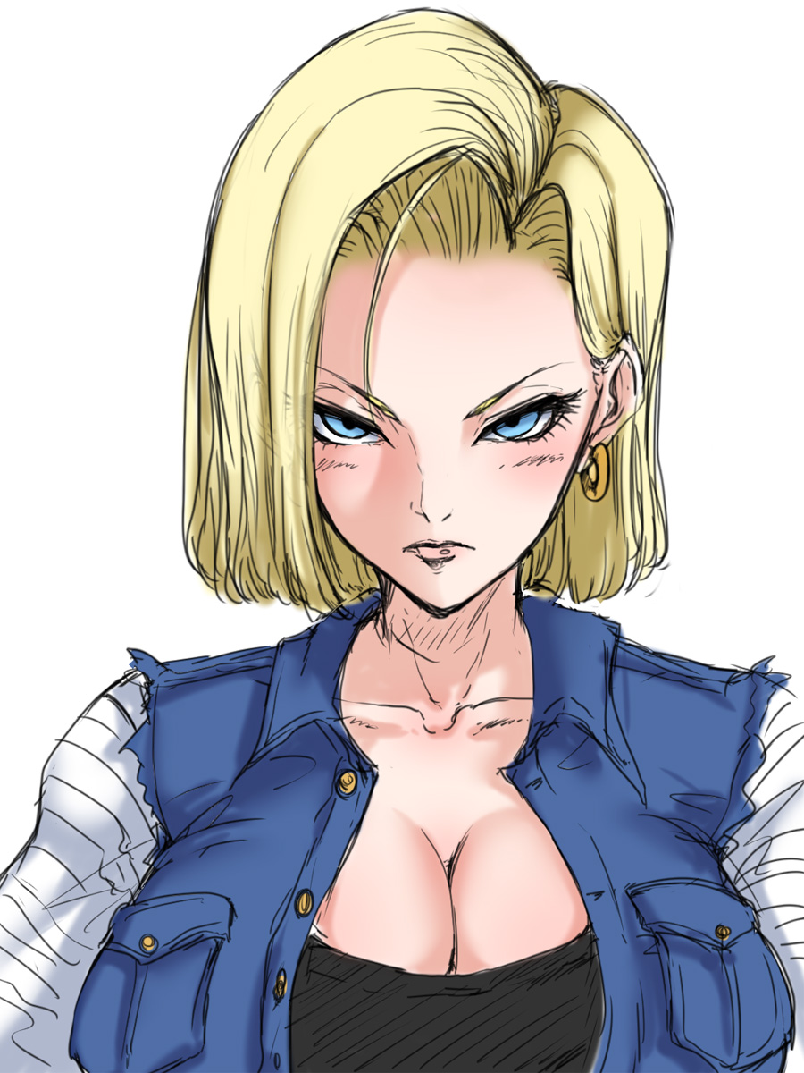 1girls, android 18, artist request, blonde, blonde hair, blue eyes, breasts, cleavage, curvy, dragon ball, erect nipples, female, huge areolae, huge breasts, nipples, puffy nipples, short hair, sketch, thick lips, voluptuous, yellow hair